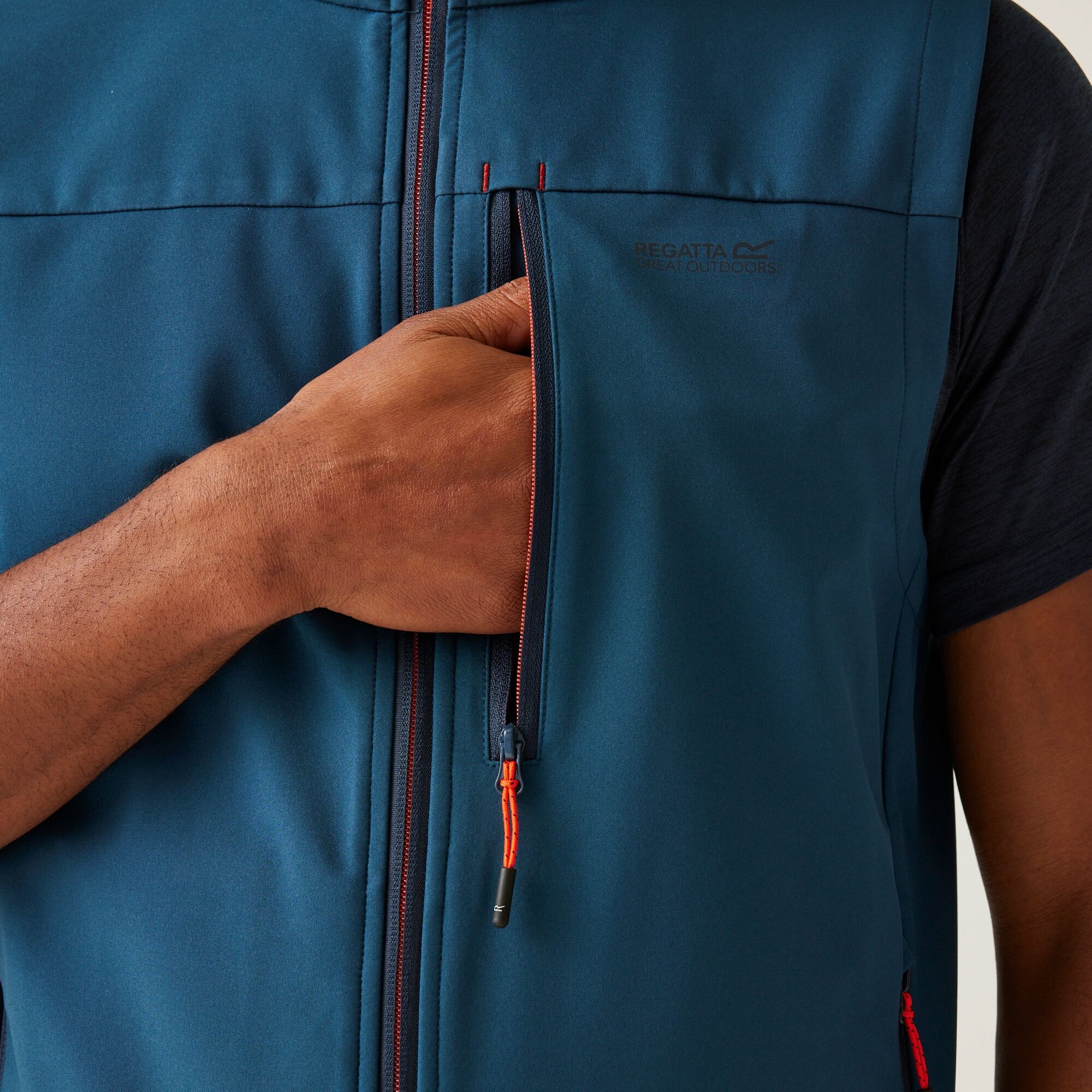 Men's Arana Softshell Gilet | Moonlight Denim Tangerine Tango