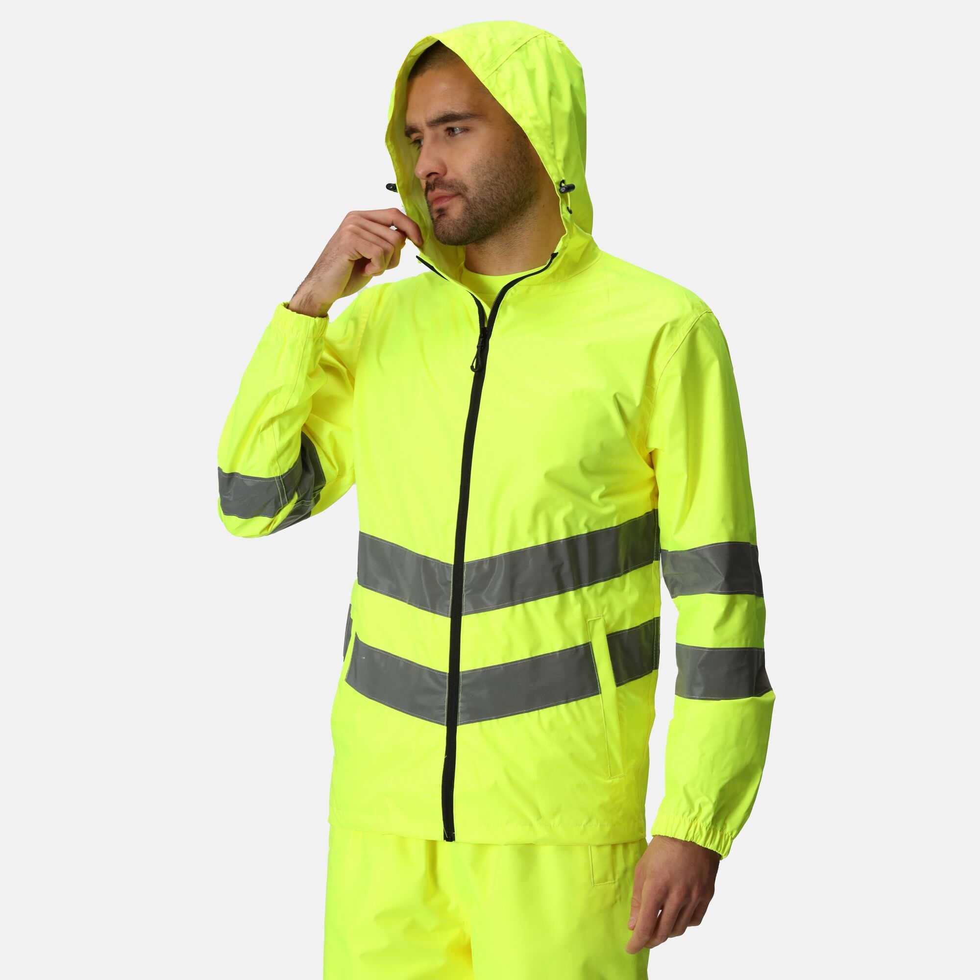 Men's Hi-Vis Pro Waterproof Reflective Packaway Work Jacket | Yellow
