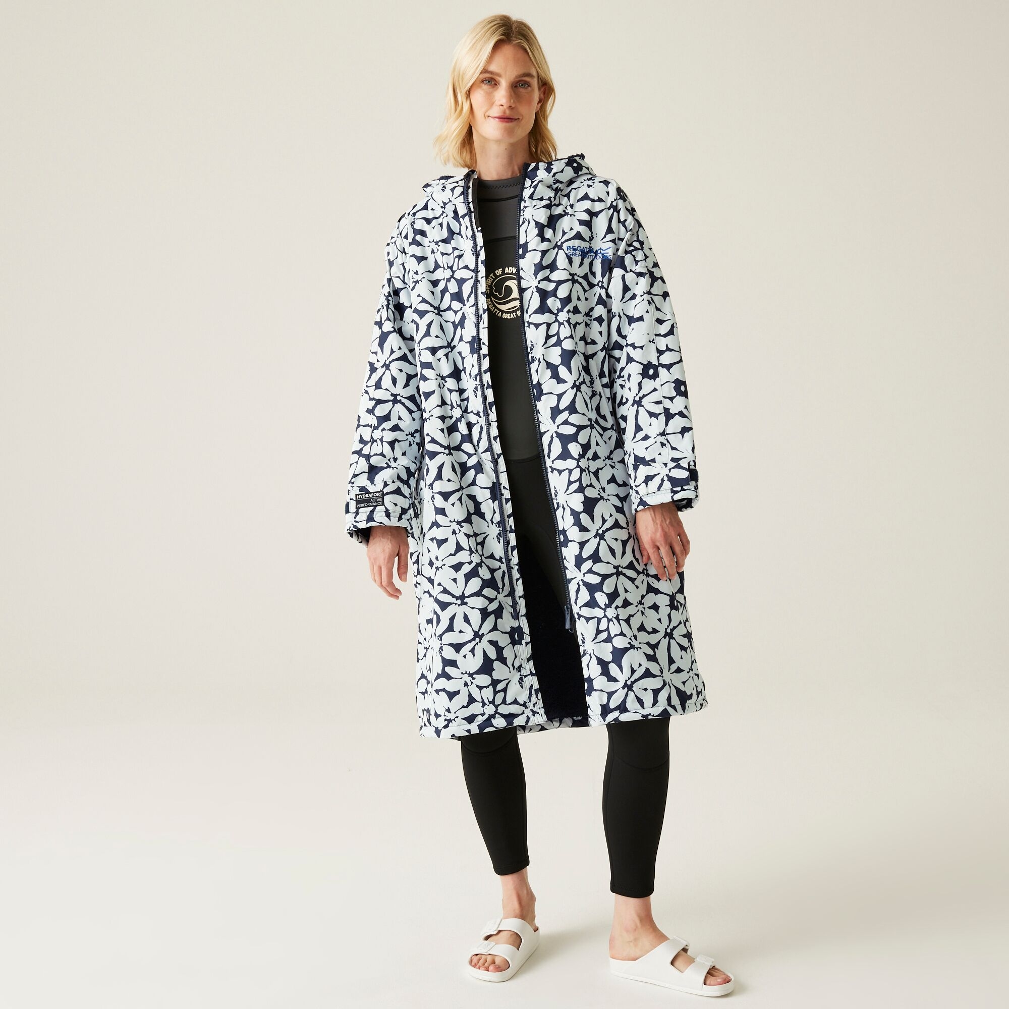 Adult's Waterproof Changing Robe | Navy White Large Floral