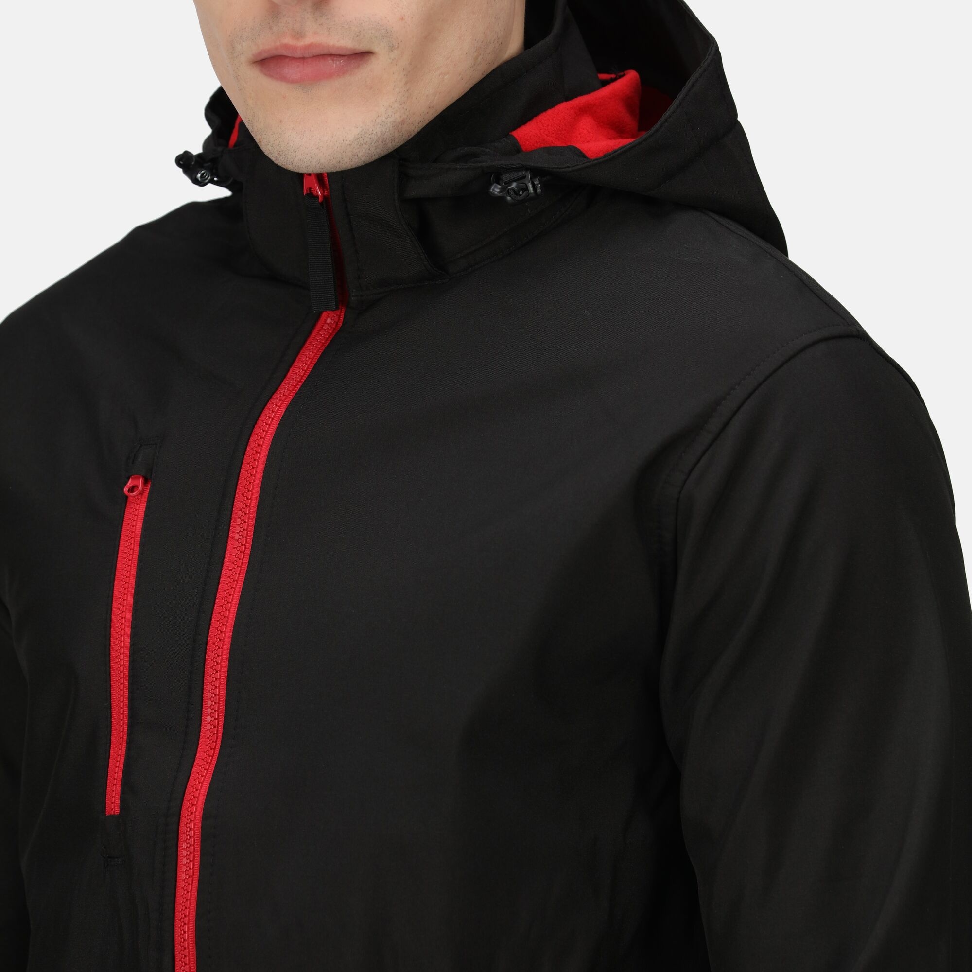 Men's Venturer 3 Layer Printable Hooded Softshell Jacket | Black Classic Red