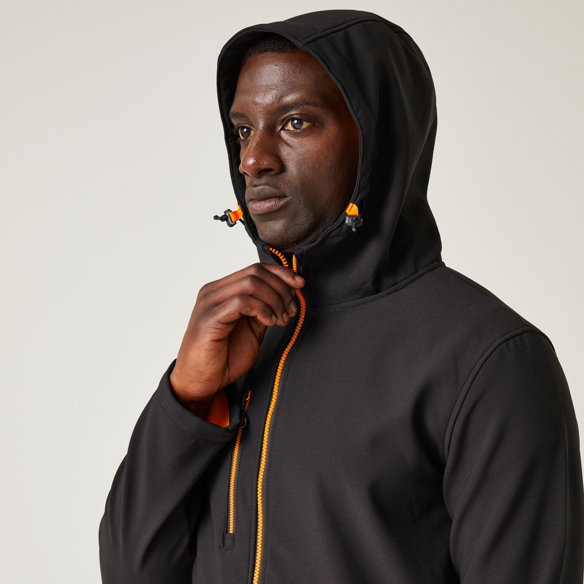 Men's Navigate 2 Layer Hooded Softshell Jacket | Black Orange Pop