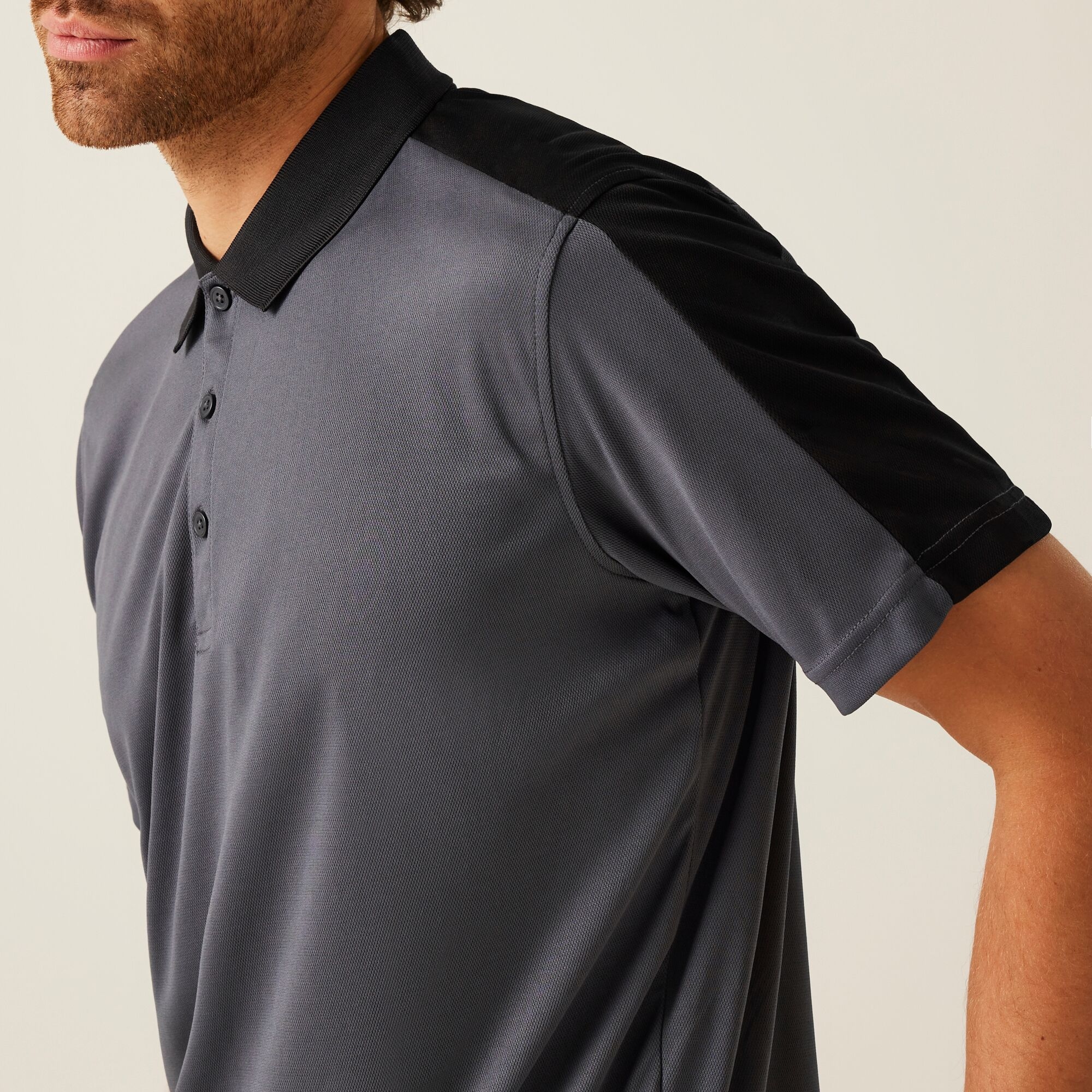 Men's Contrast Coolweave Quick Wicking Polo Shirt | Seal Grey Black
