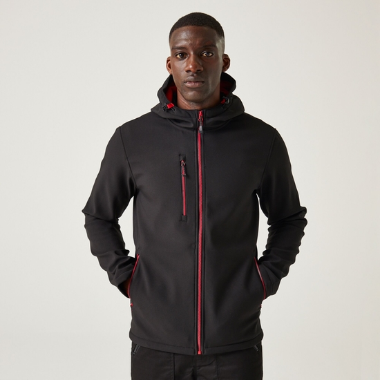 Men's Navigate 2 Layer Hooded Softshell Jacket | Black Classic Red