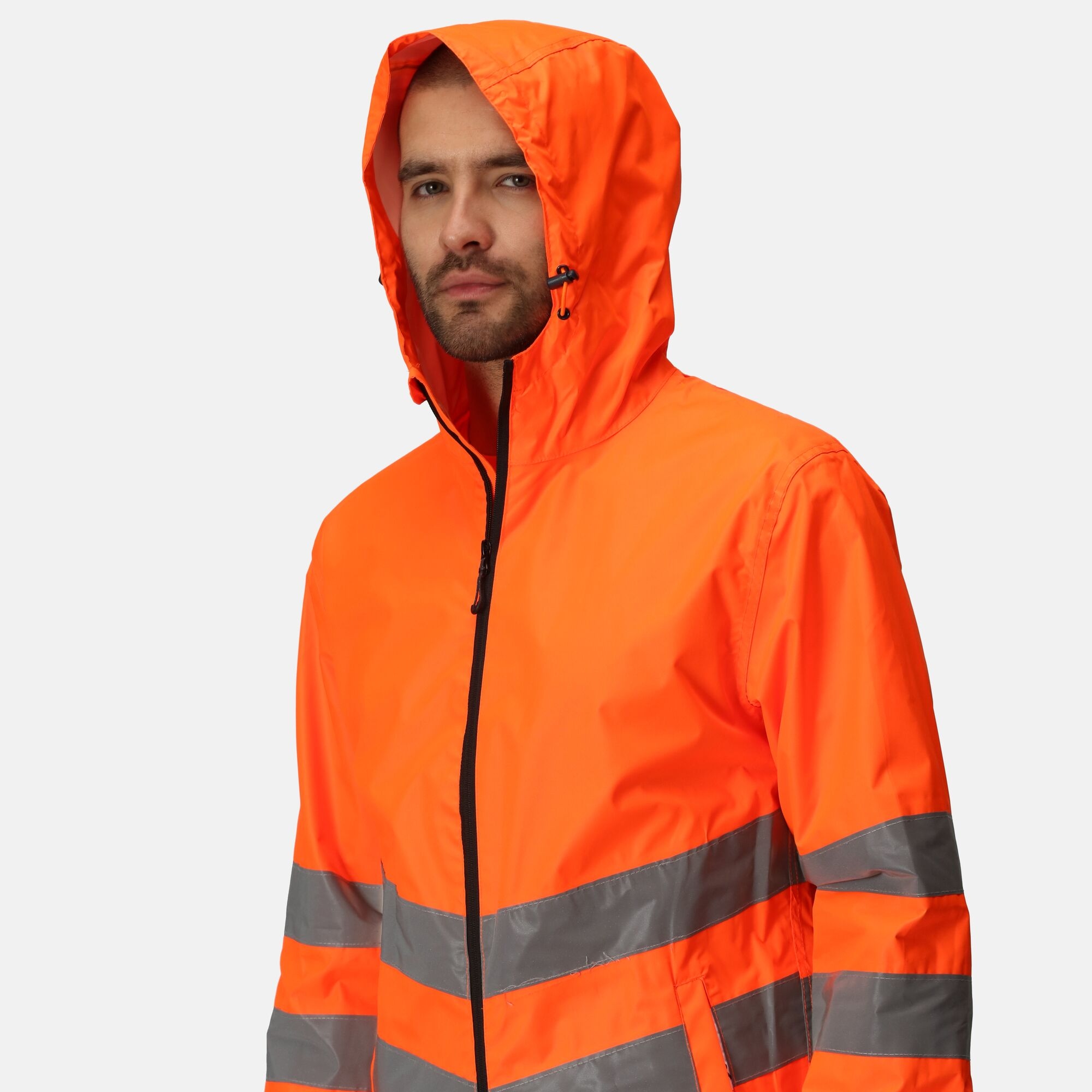Men's Hi-Vis Pro Waterproof Reflective Packaway Work Jacket | Orange