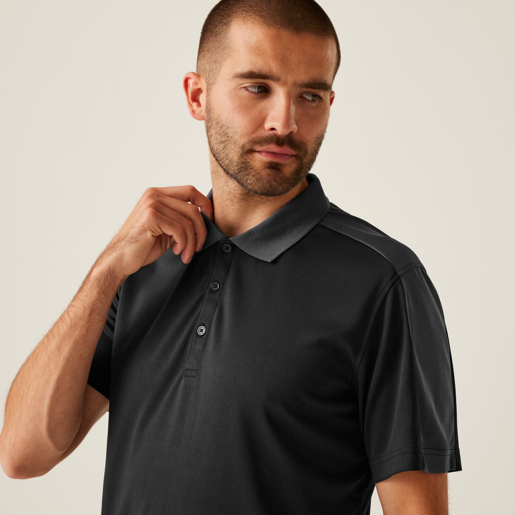 Men's Contrast Coolweave Quick Wicking Polo Shirt | Black Seal Grey