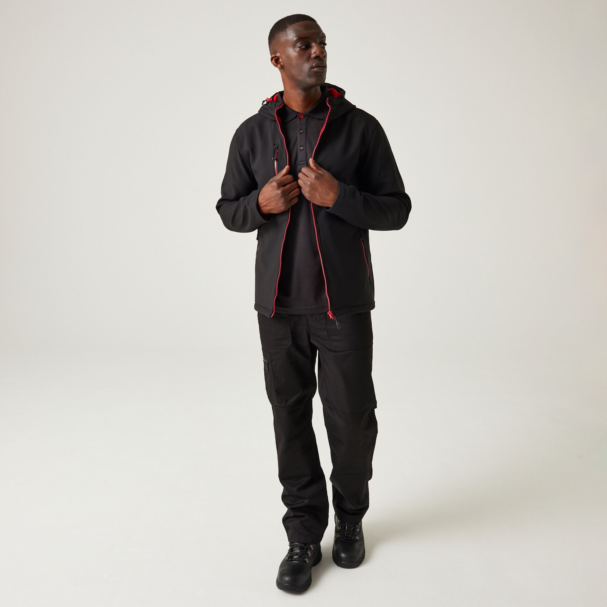 Men's Navigate 2 Layer Hooded Softshell Jacket | Black Classic Red