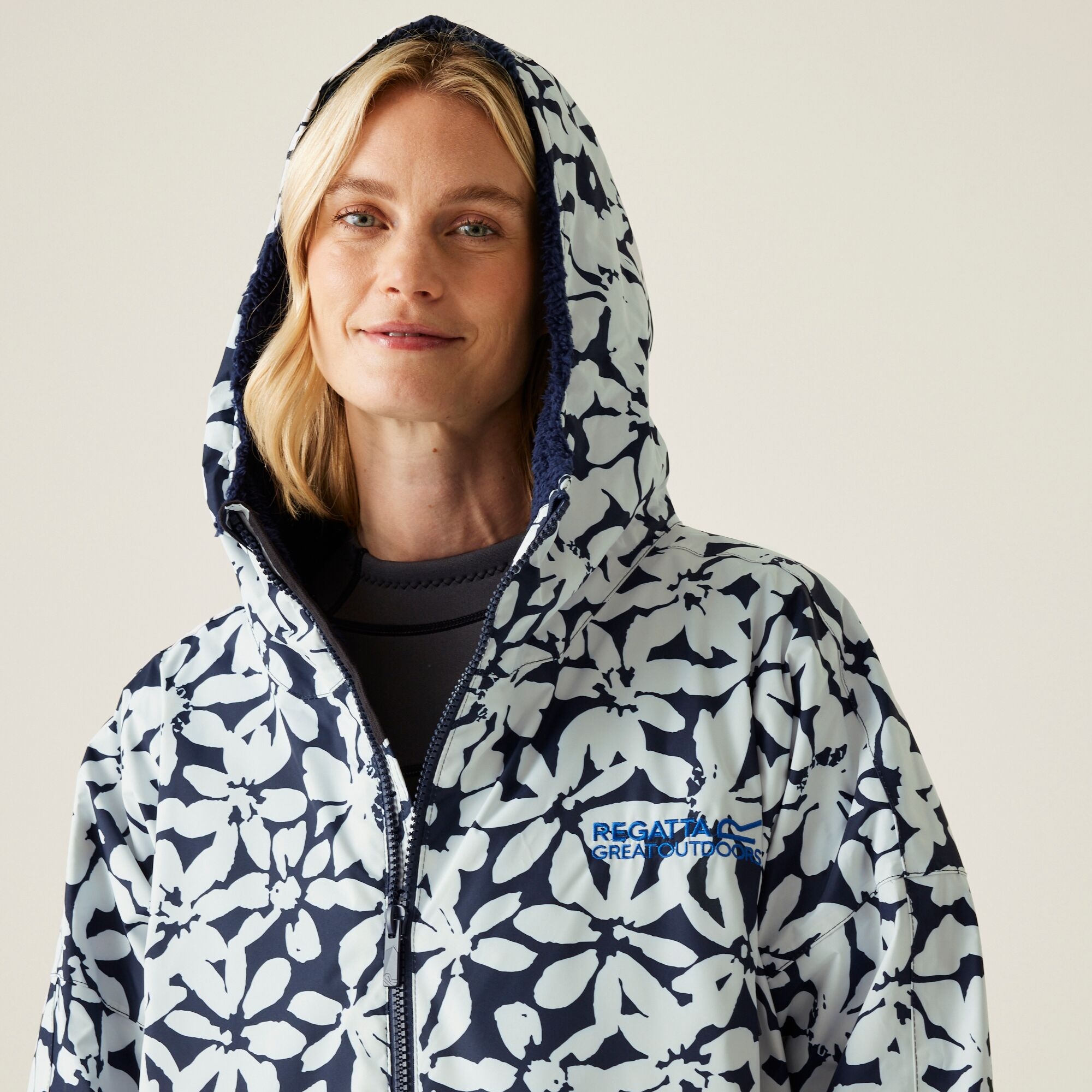 Adult's Waterproof Changing Robe | Navy White Large Floral