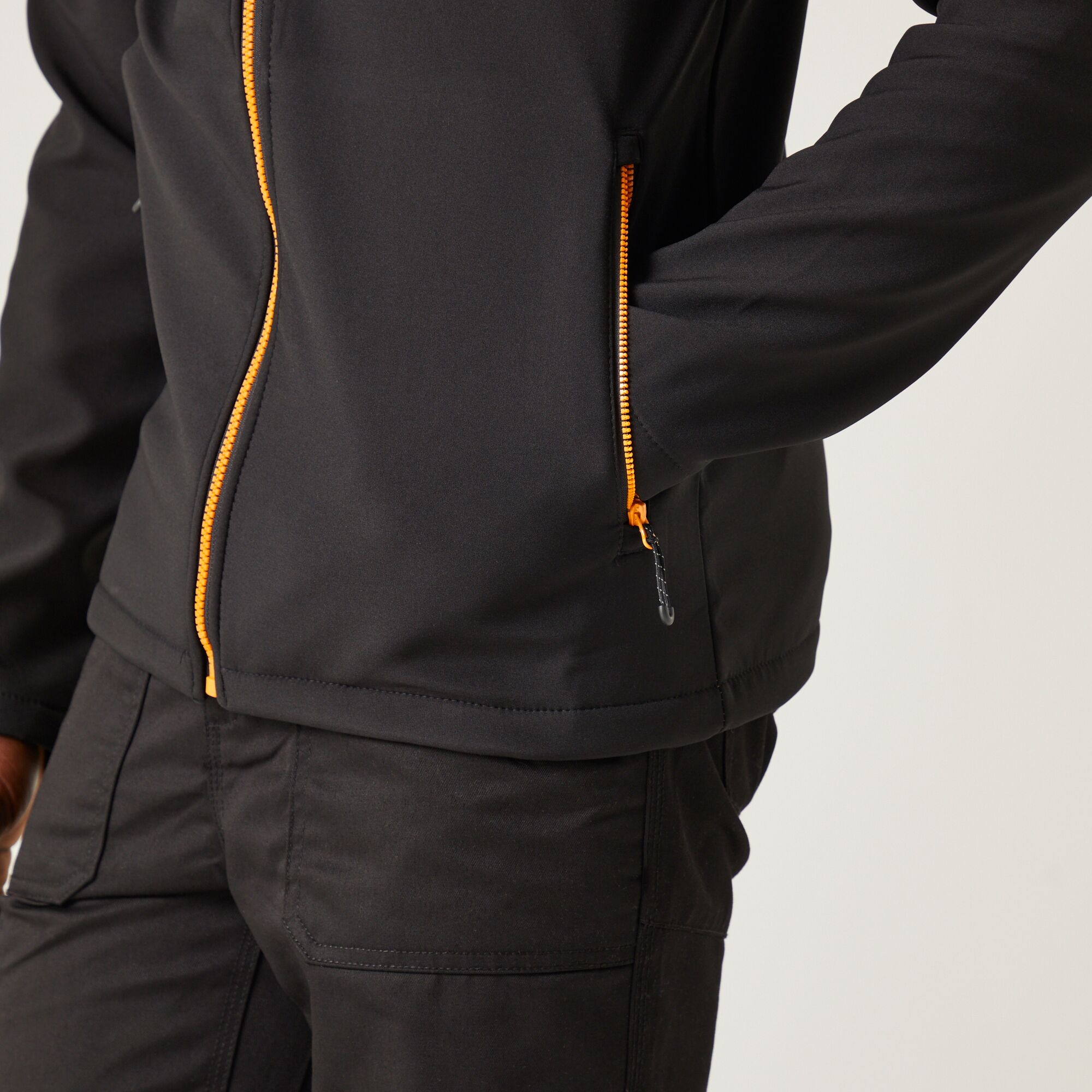Men's Navigate 2 Layer Hooded Softshell Jacket | Black Orange Pop