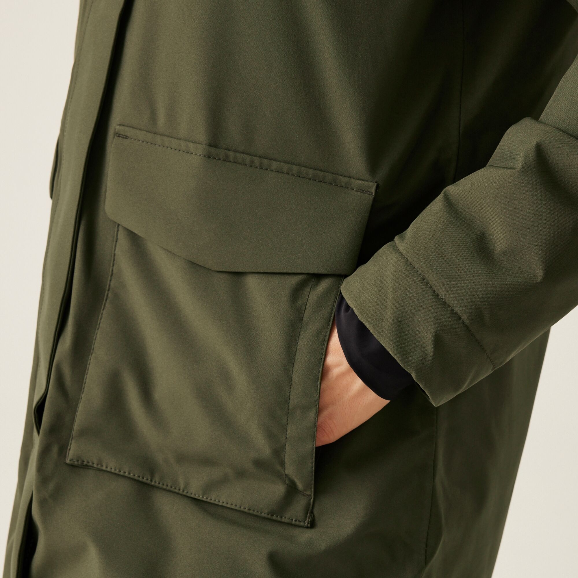 Women's Yarli Waterproof Longline Jacket | Dark Khaki Black