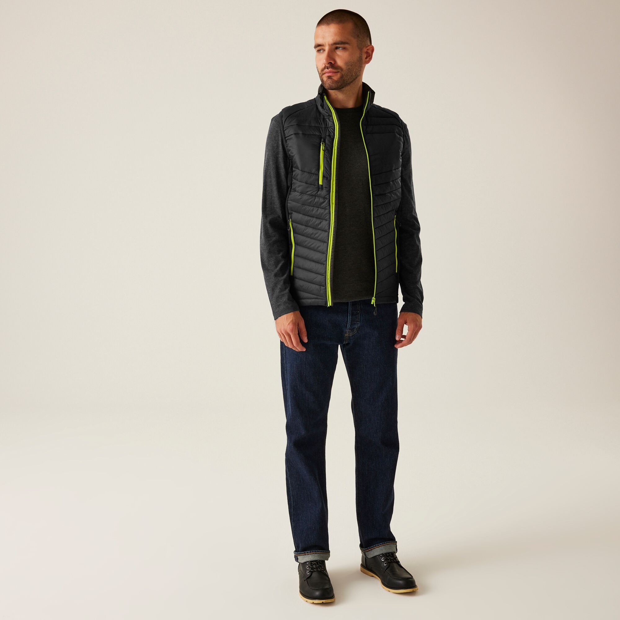 Men's Navigate Hybrid Bodywarmer | Black Lime Green