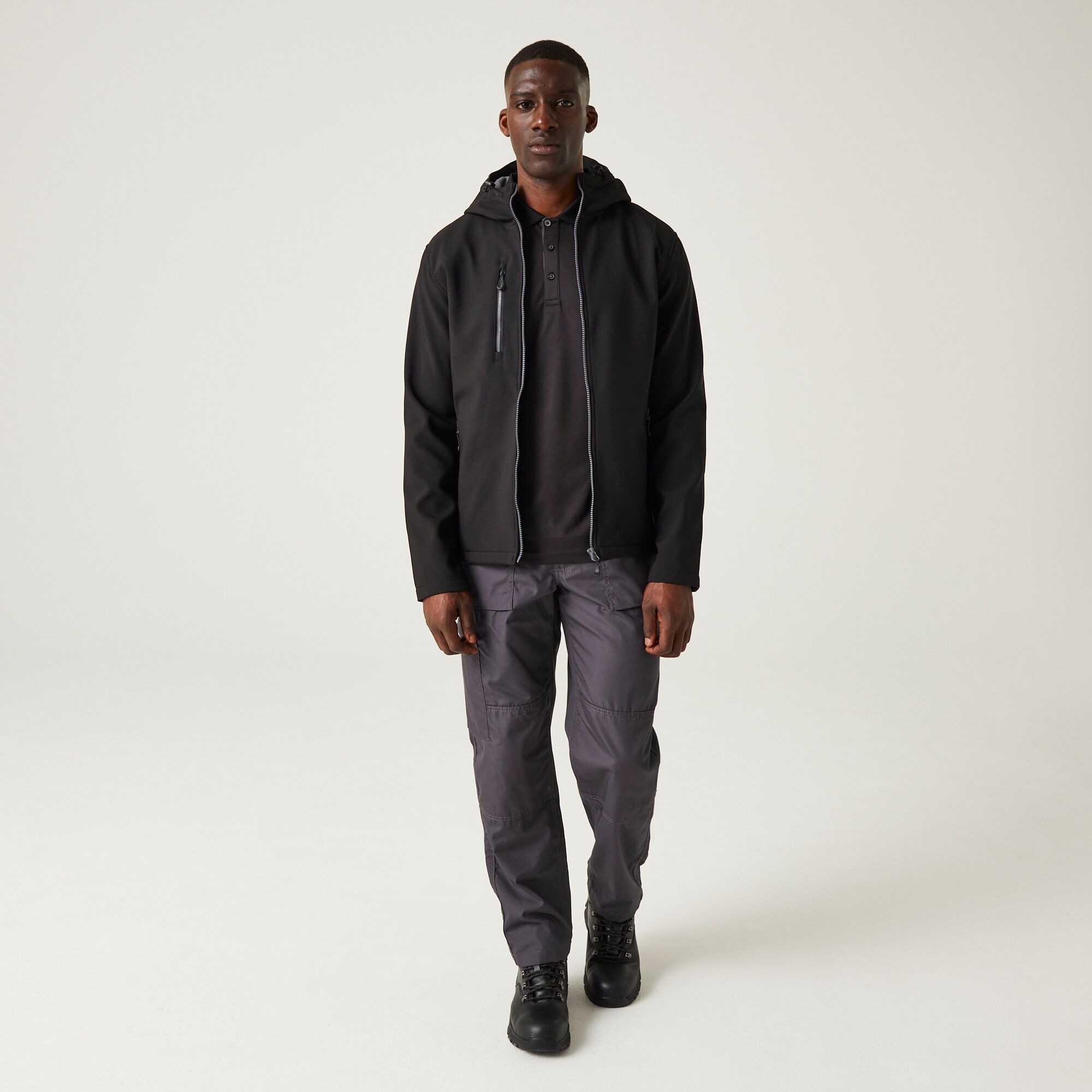 Men's Navigate 2 Layer Hooded Softshell Jacket | Black Seal Grey