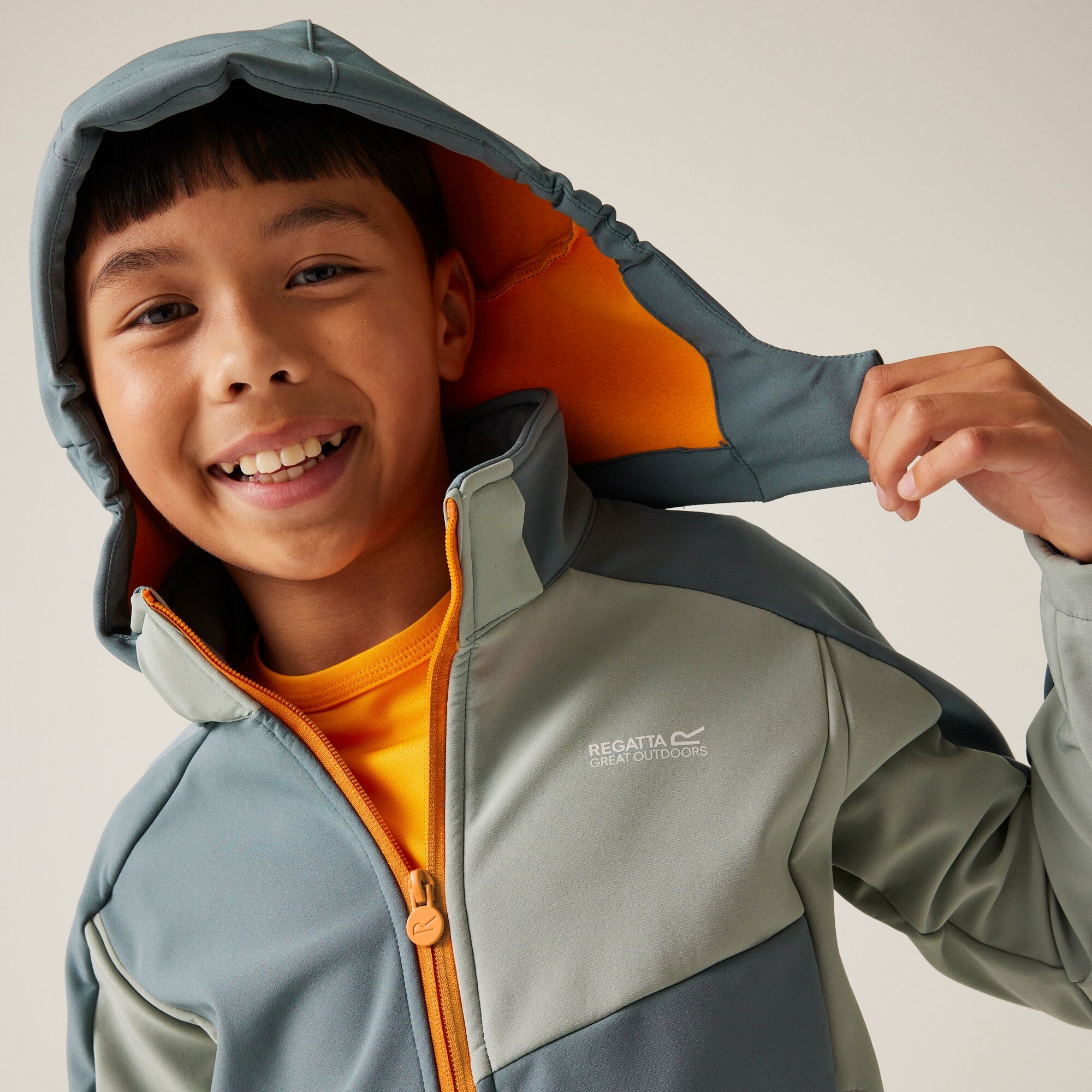 Kids' Acidity VIII Softshell Jacket | Stormy Weather Glacier Bright Marigold