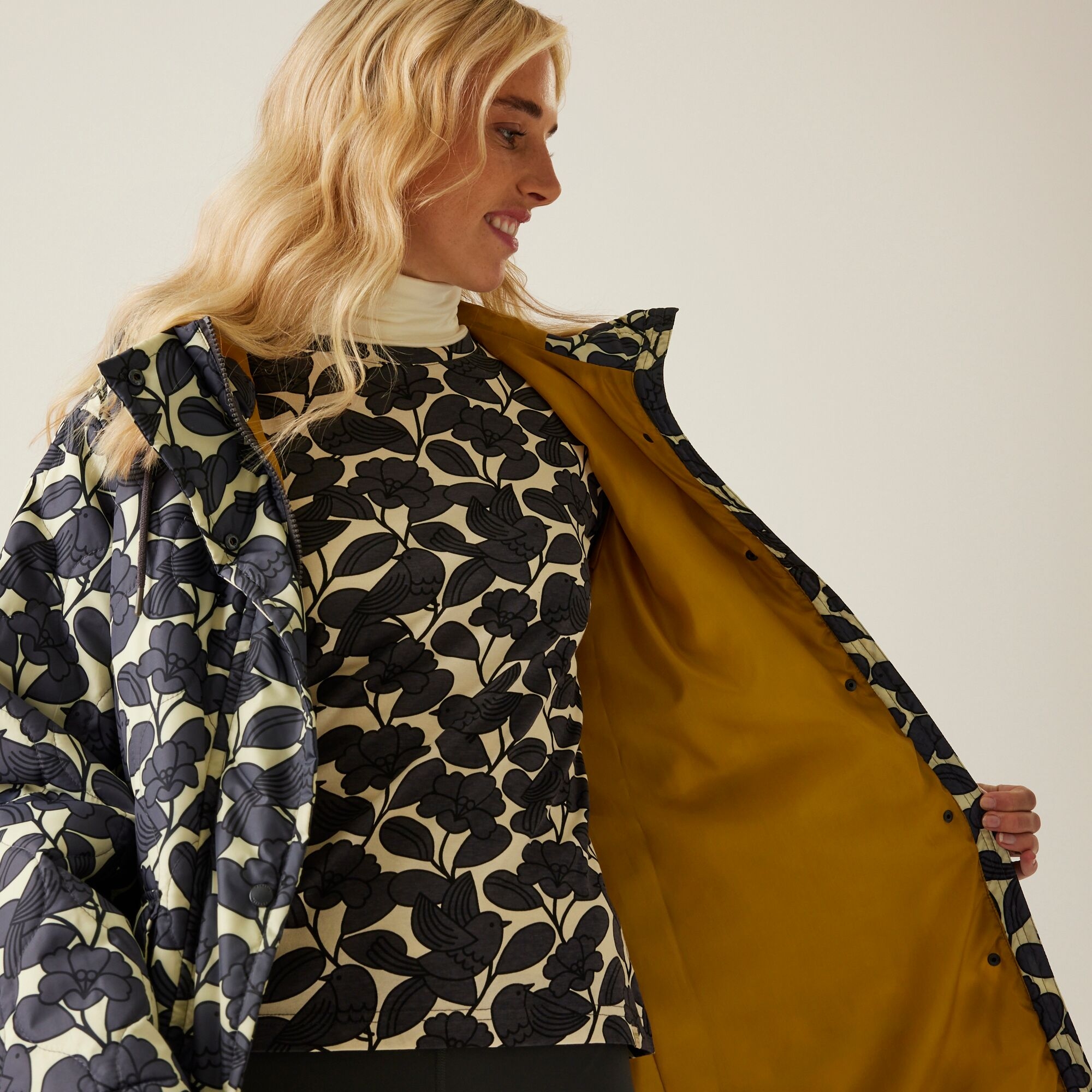 Orla Kiely Long Length Quilted Jacket | Birdy Grey