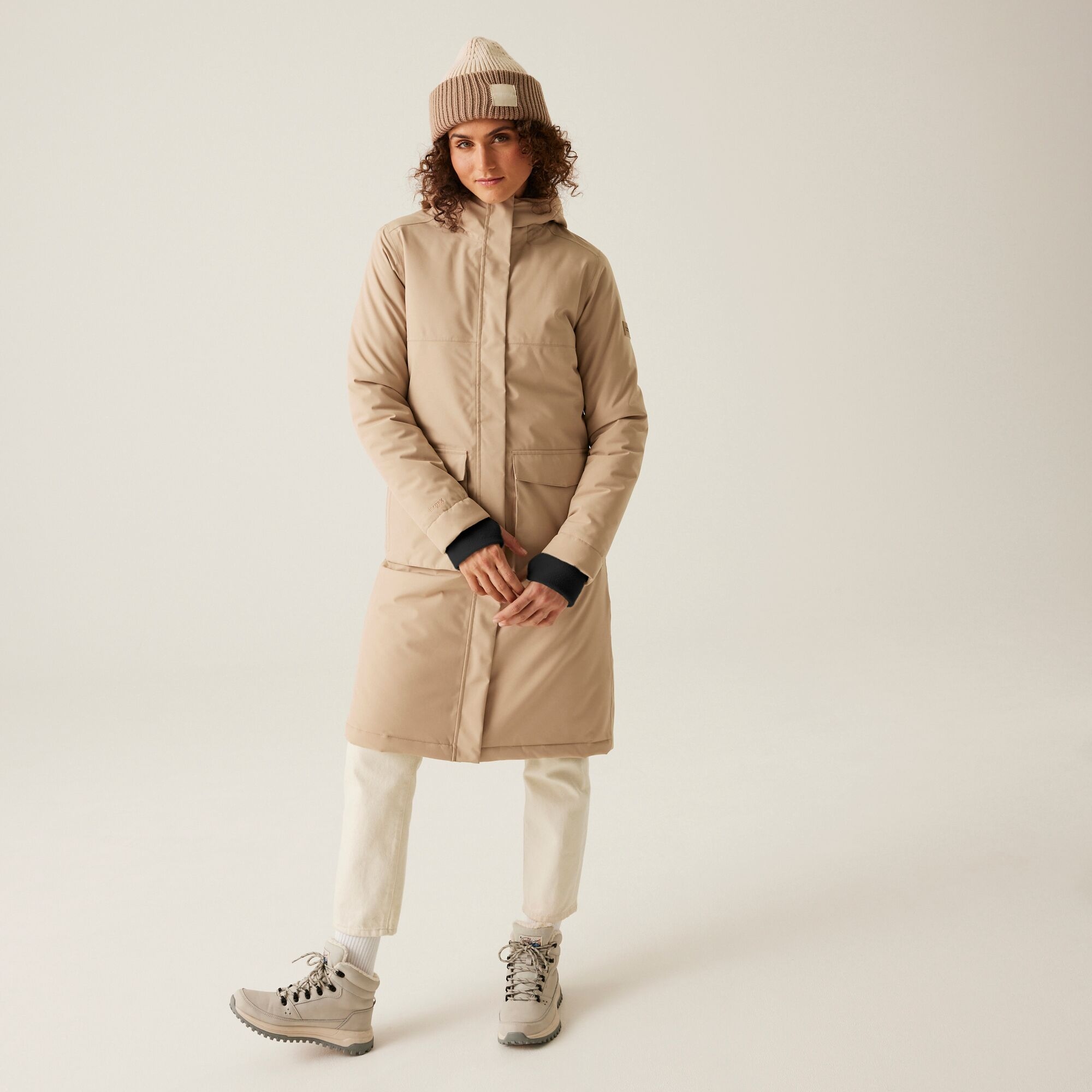 Women's Yarli Waterproof Longline Jacket | Warm Taupe Light Vanilla