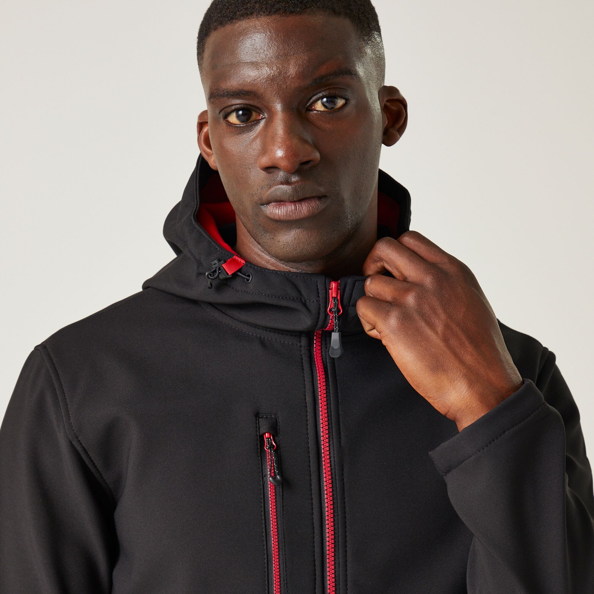 Men's Navigate 2 Layer Hooded Softshell Jacket | Black Classic Red