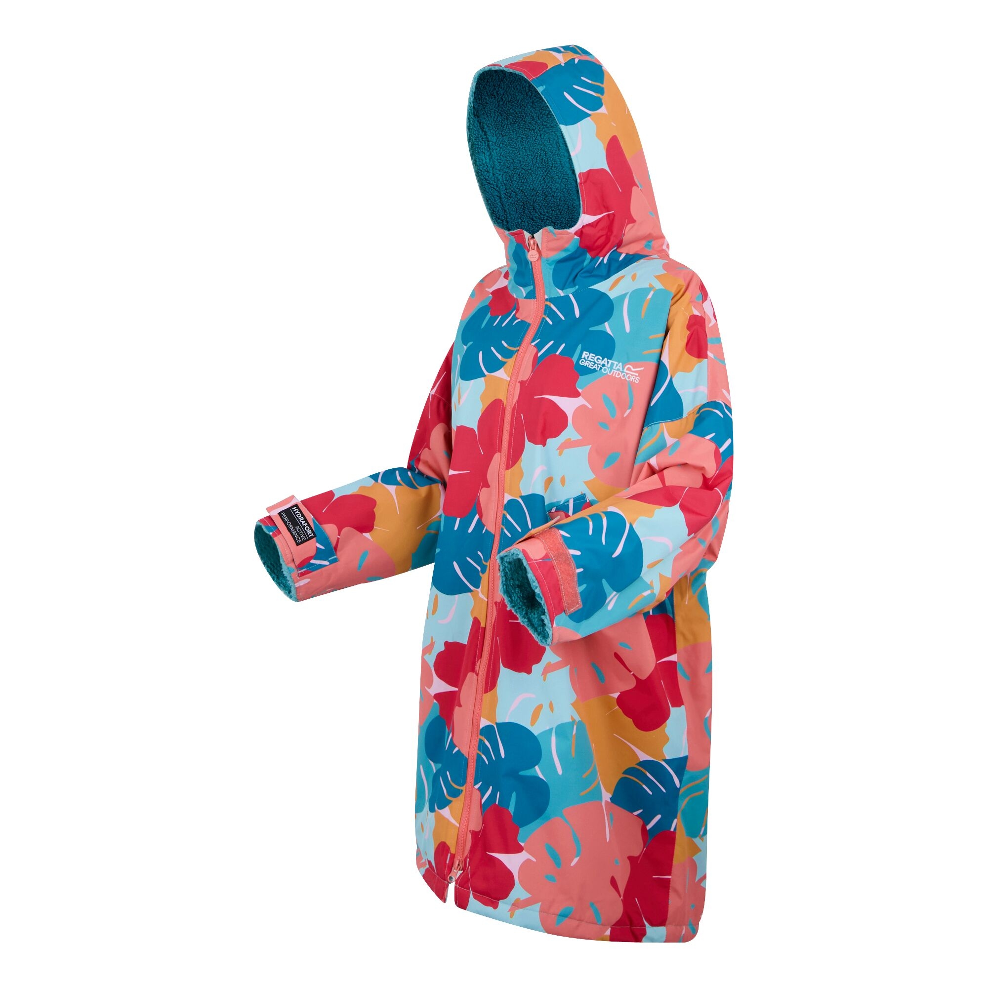 Junior Waterproof Changing Robe | Tropical Leaf Print Turquoise