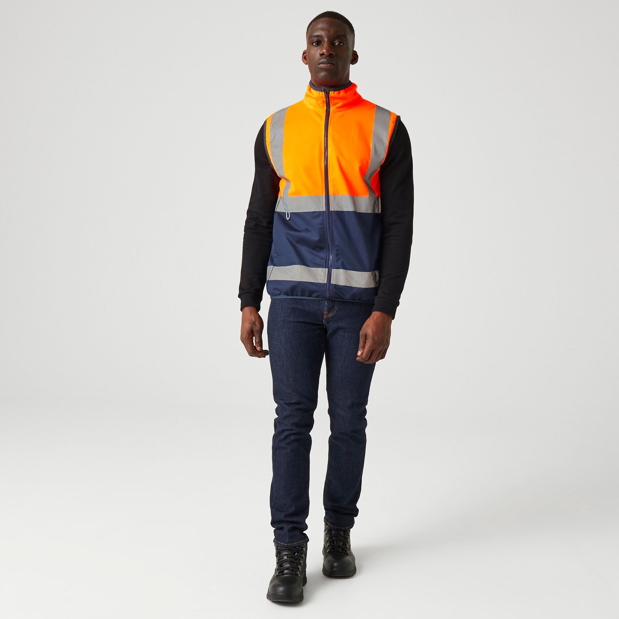Men's Pro HI-VIS Full Zip Gilet | Orange Navy