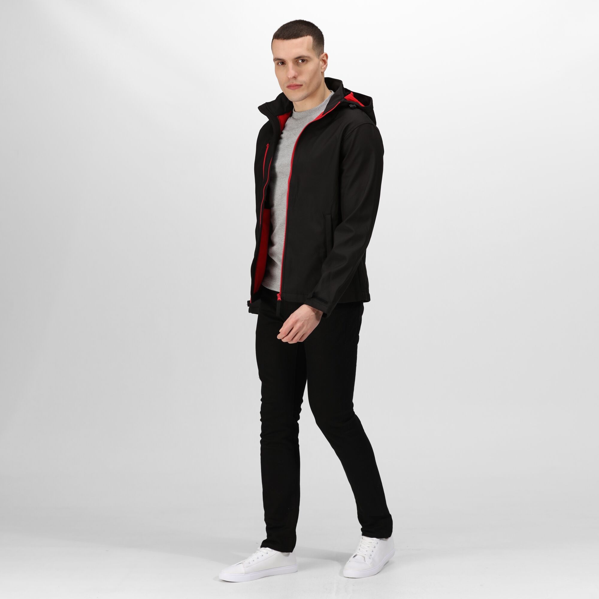 Men's Venturer 3 Layer Printable Hooded Softshell Jacket | Black Classic Red