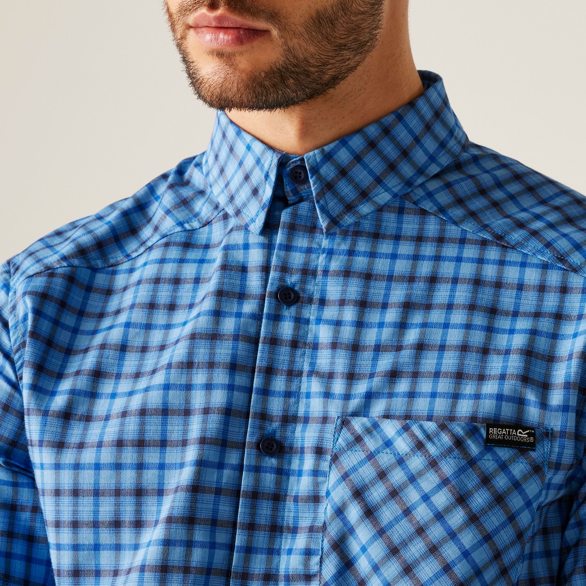 Men's Begarno Short Sleeve Shirt | Moonlight Denim Navy Check