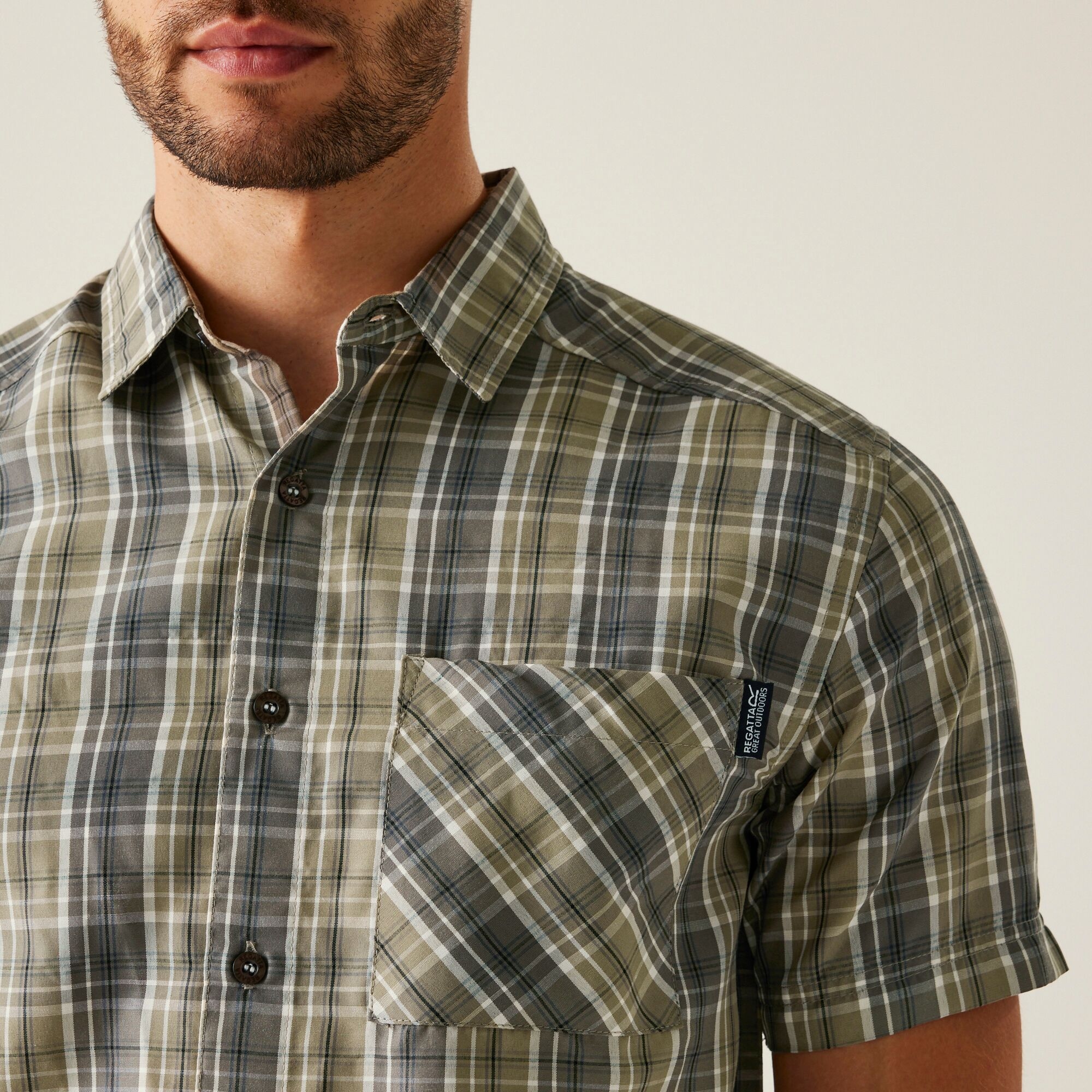 Men's Mindano IX Short Sleeve Shirt | Golden Sand Treetop Stone White Check