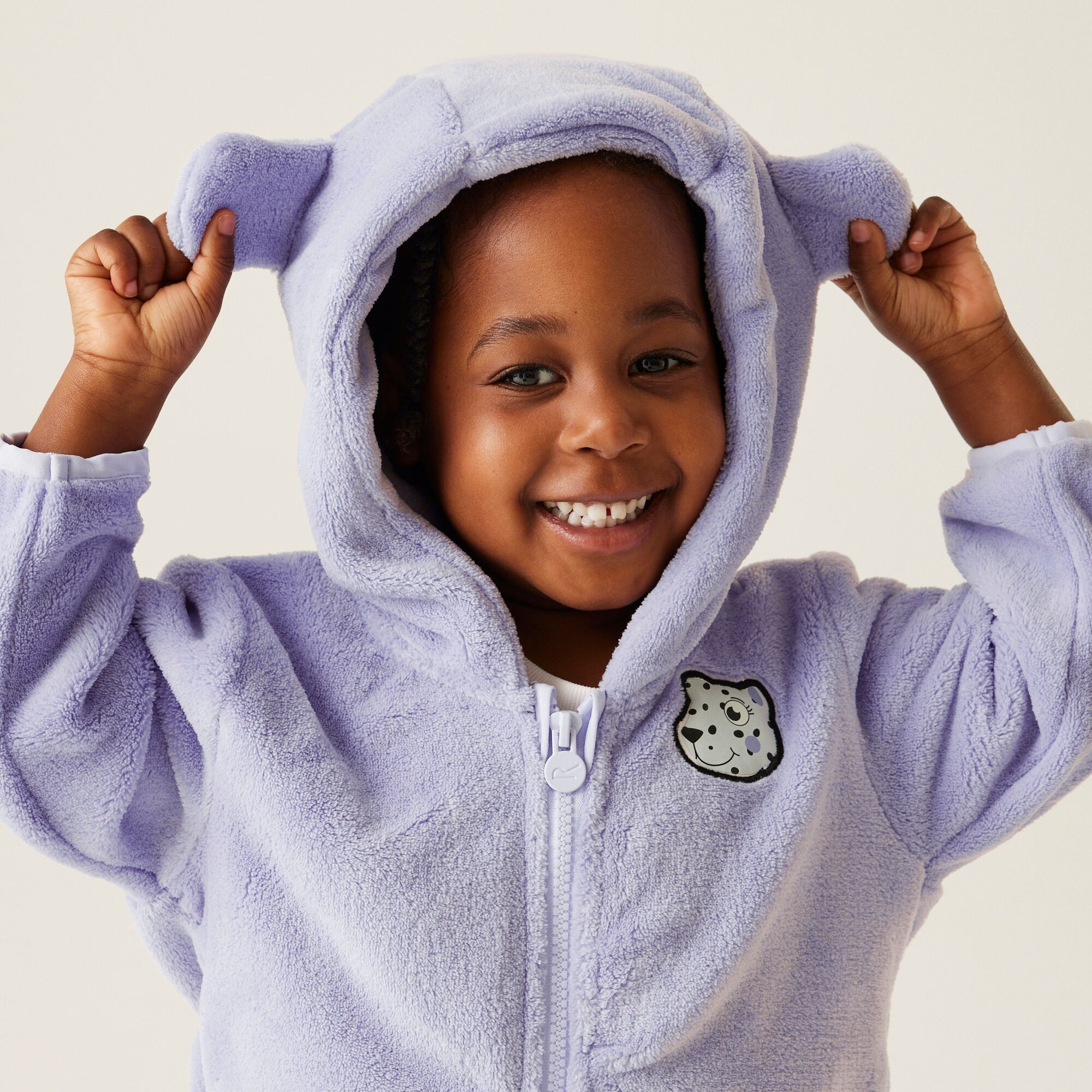 Kids' Animal Full Zip Fleece | Shyla The Leopard Lilac Frost