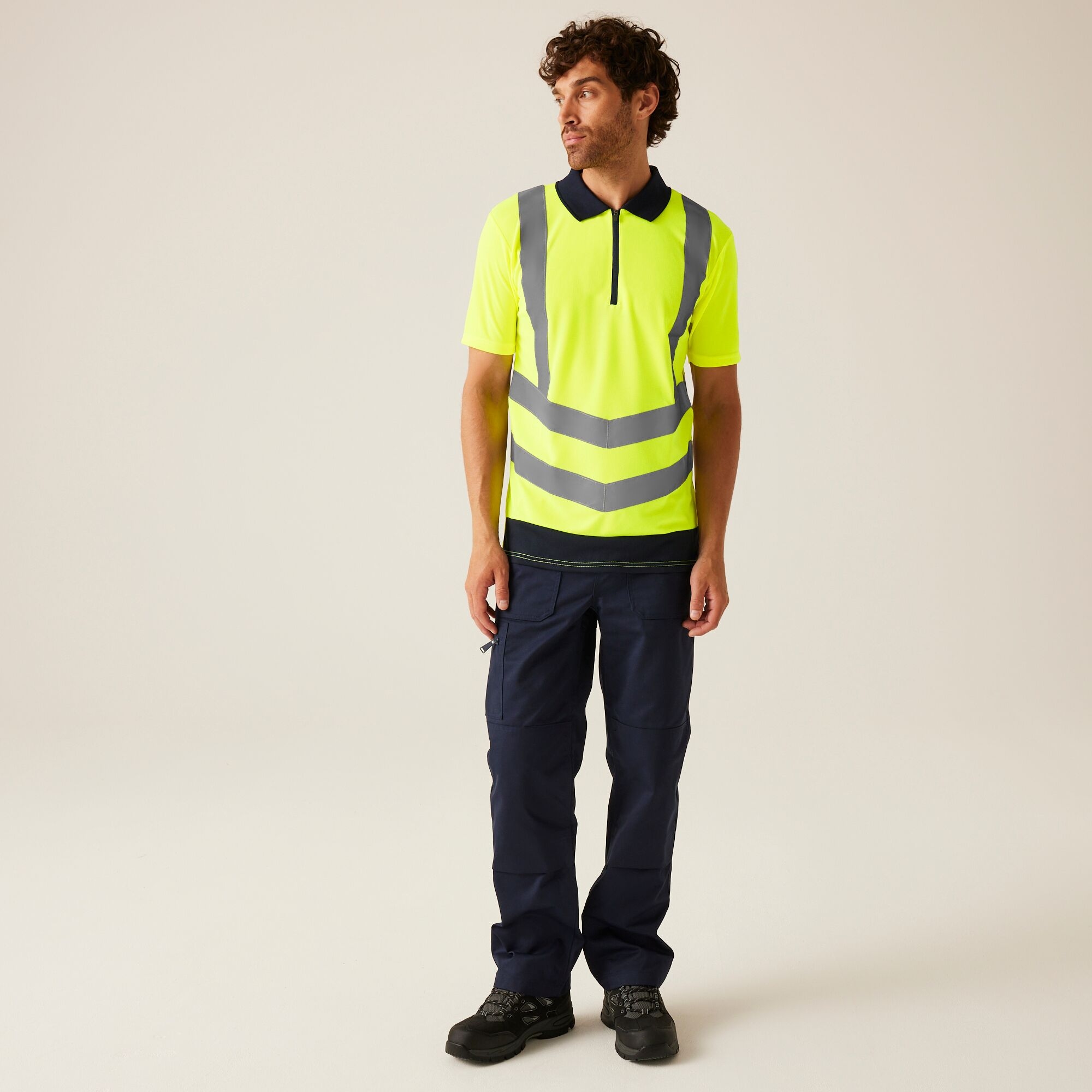 Men's Hi Vis Pro Reflective Polo Work Shirt | Yellow Navy