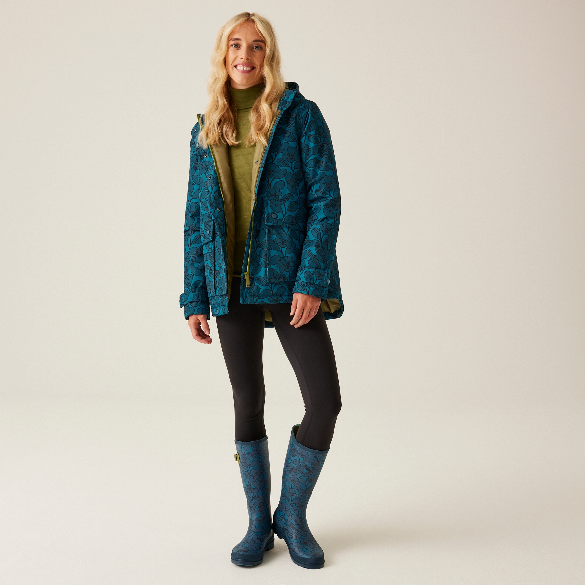 Orla Kiely Mid Length Waterproof Jacket | Birdy Blue