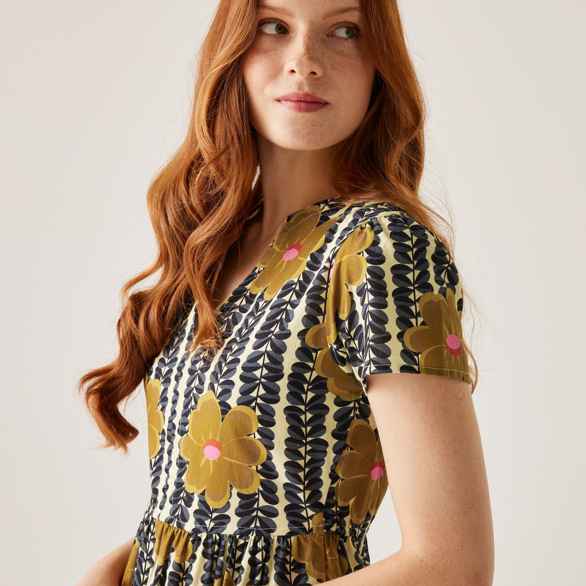 Orla Kiely Tiered Midi Dress | Lotus Yellow