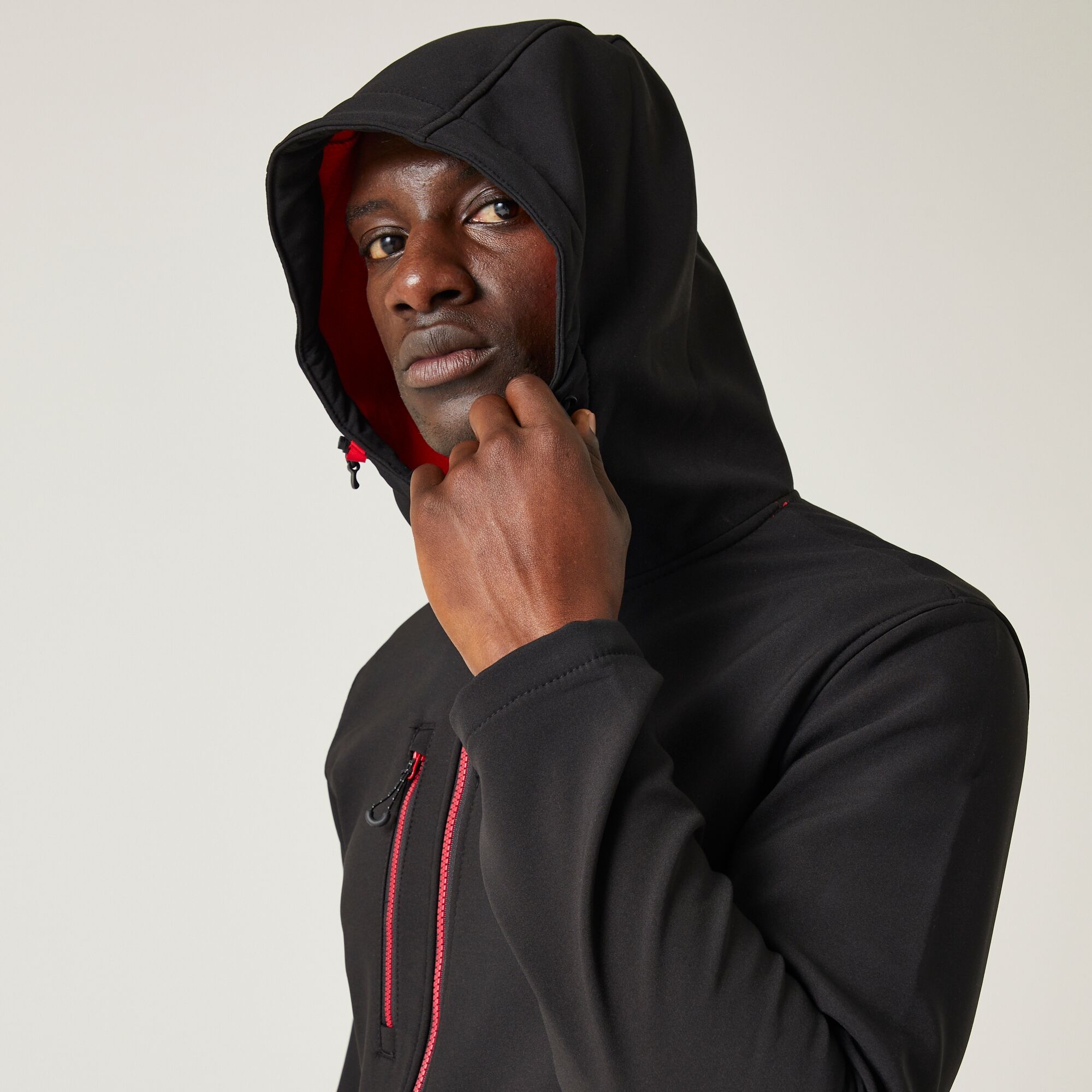 Men's Navigate 2 Layer Hooded Softshell Jacket | Black Classic Red