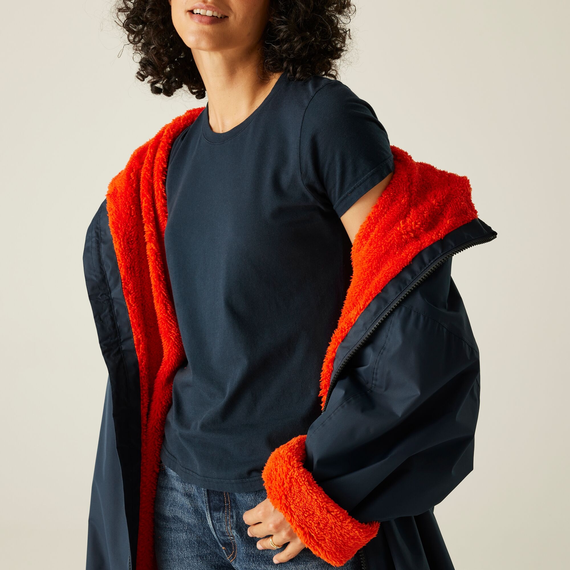 Adult's Waterproof Changing Robe | Navy Rusty Orange Lining