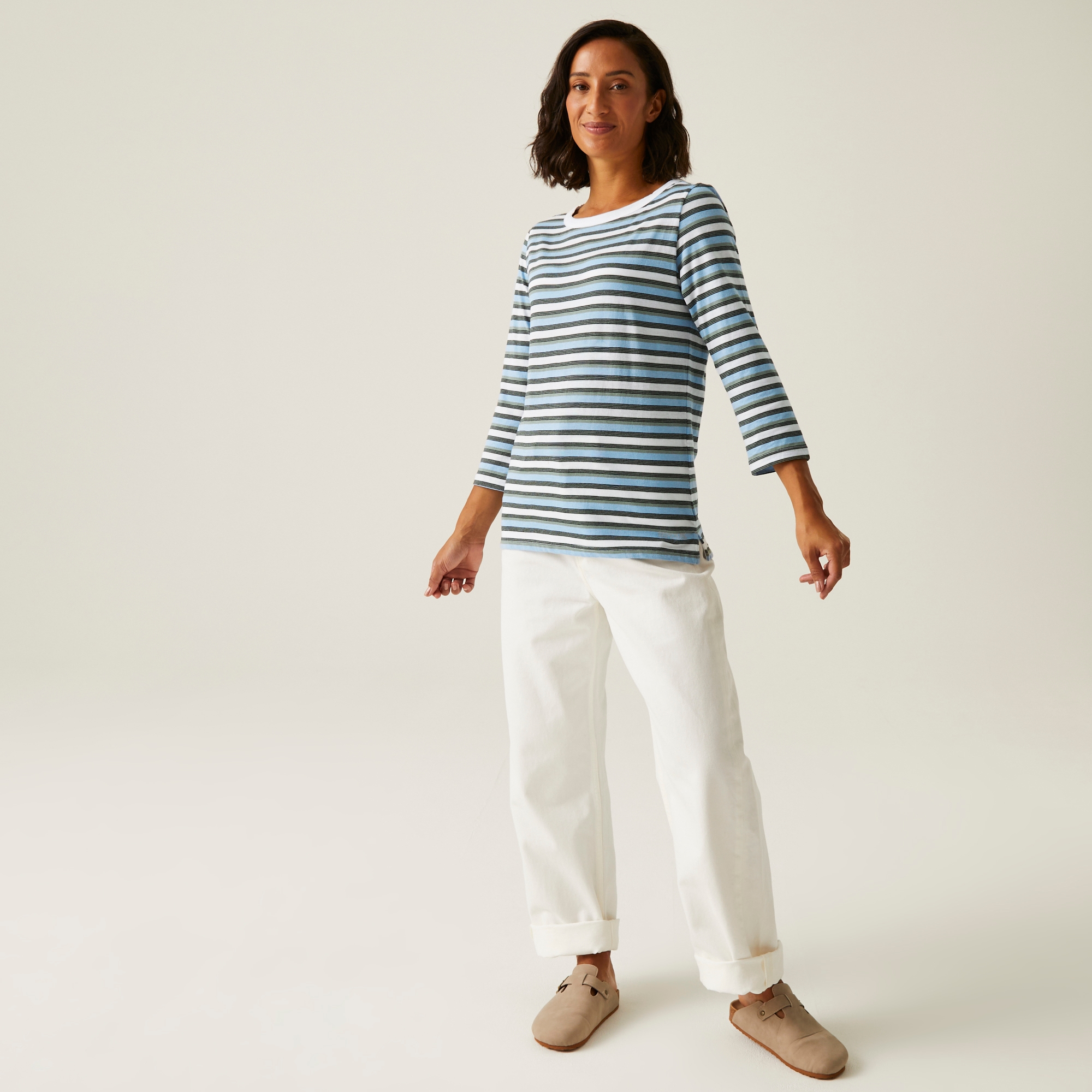 Women's Bayletta II 3/4 Sleeve Top  | White Multi Stripe