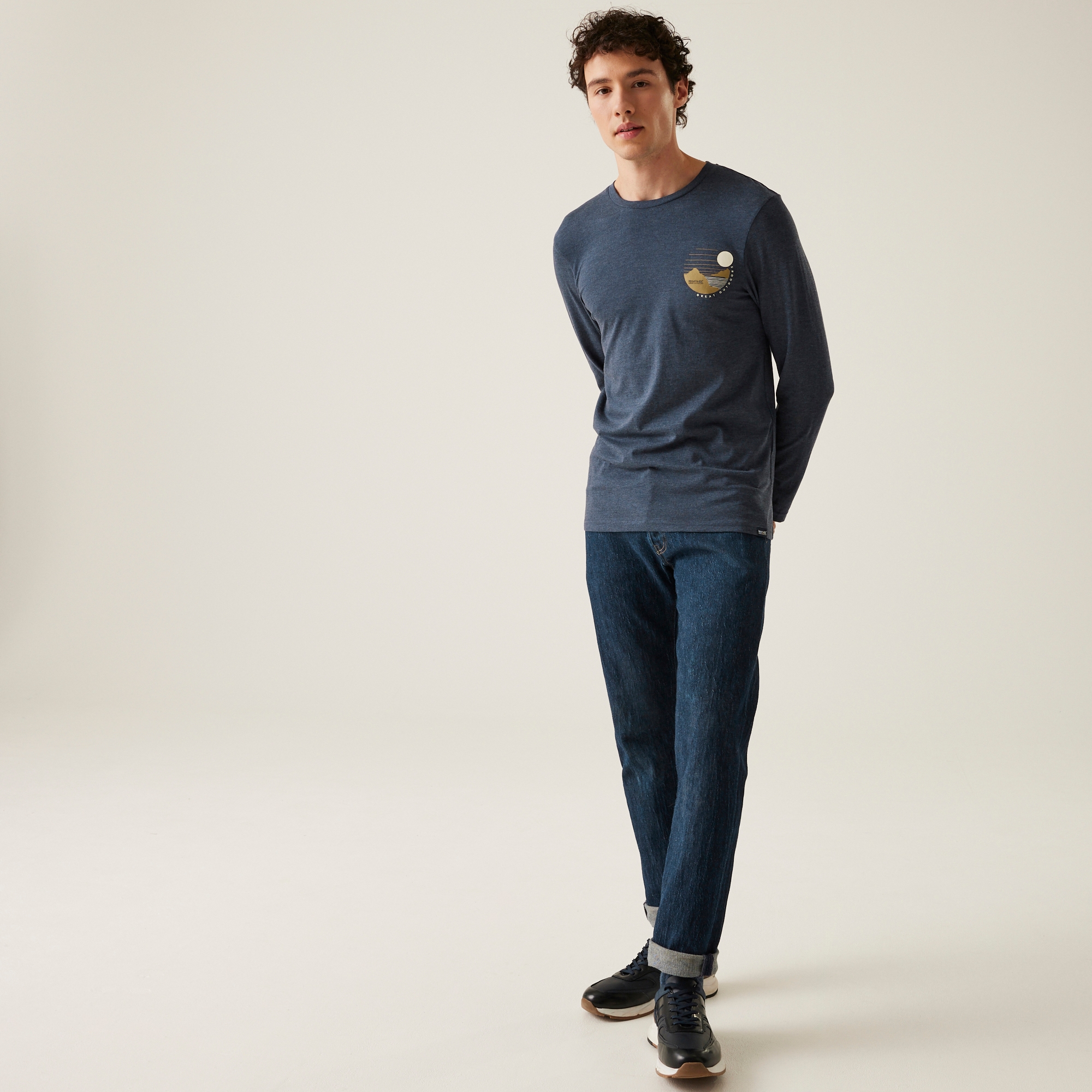 Men's Maylow Long Sleeved T-Shirt | Navy Marl Graphic