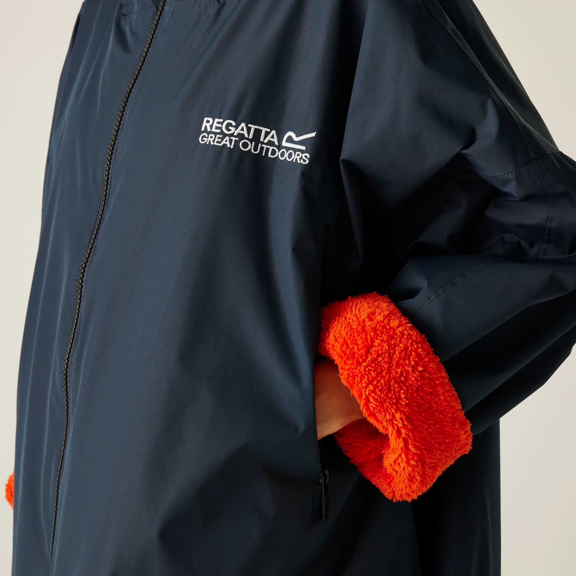 Adult's Waterproof Changing Robe | Navy Rusty Orange Lining