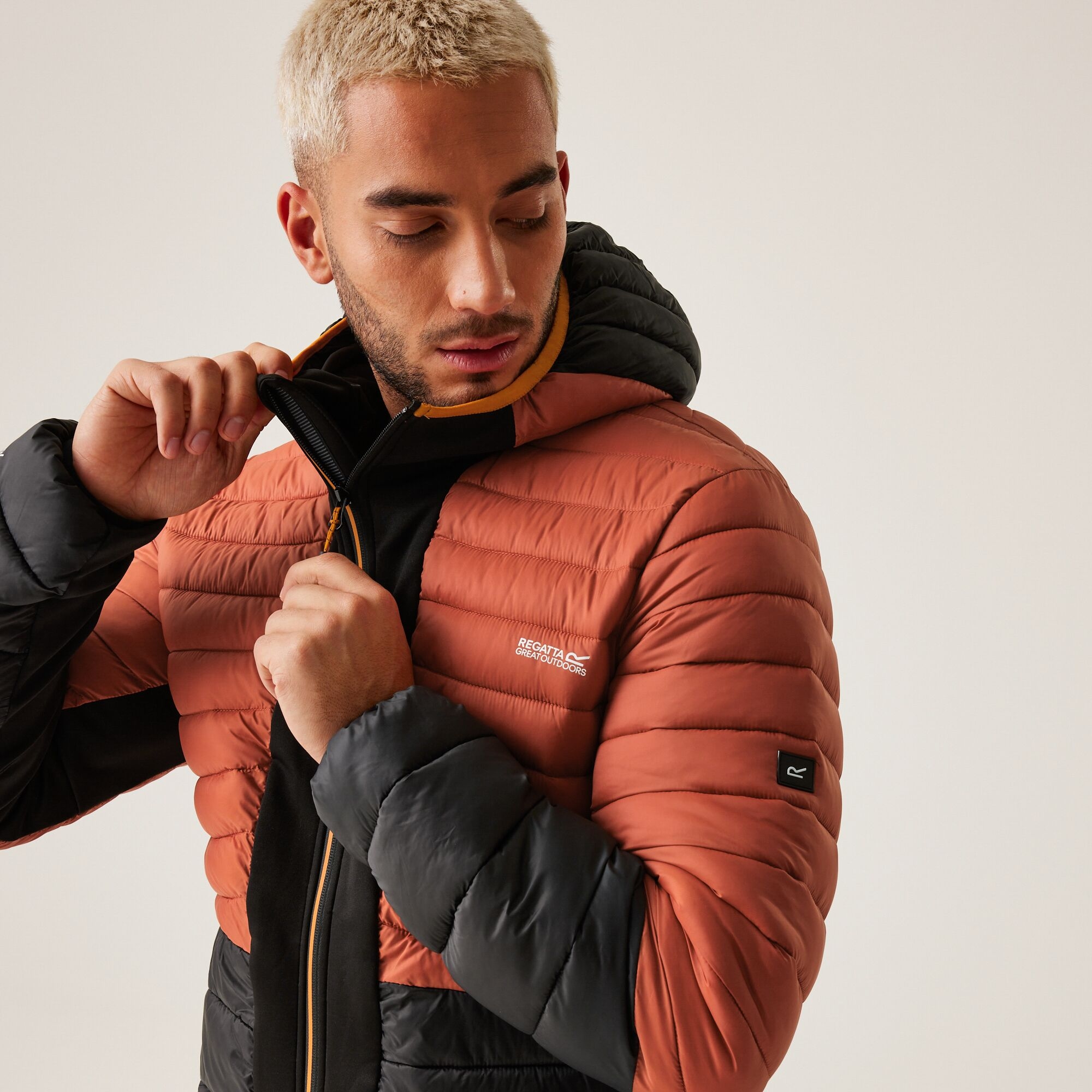 Men's Leedre Hybrid Hooded Jacket | Red Ochre Black