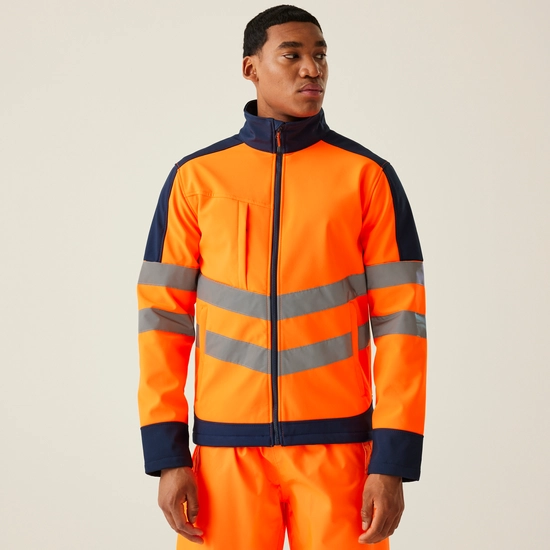 Men's Hi-Vis 3 Layer Softshell Reflective Work Jacket | Yellow Navy