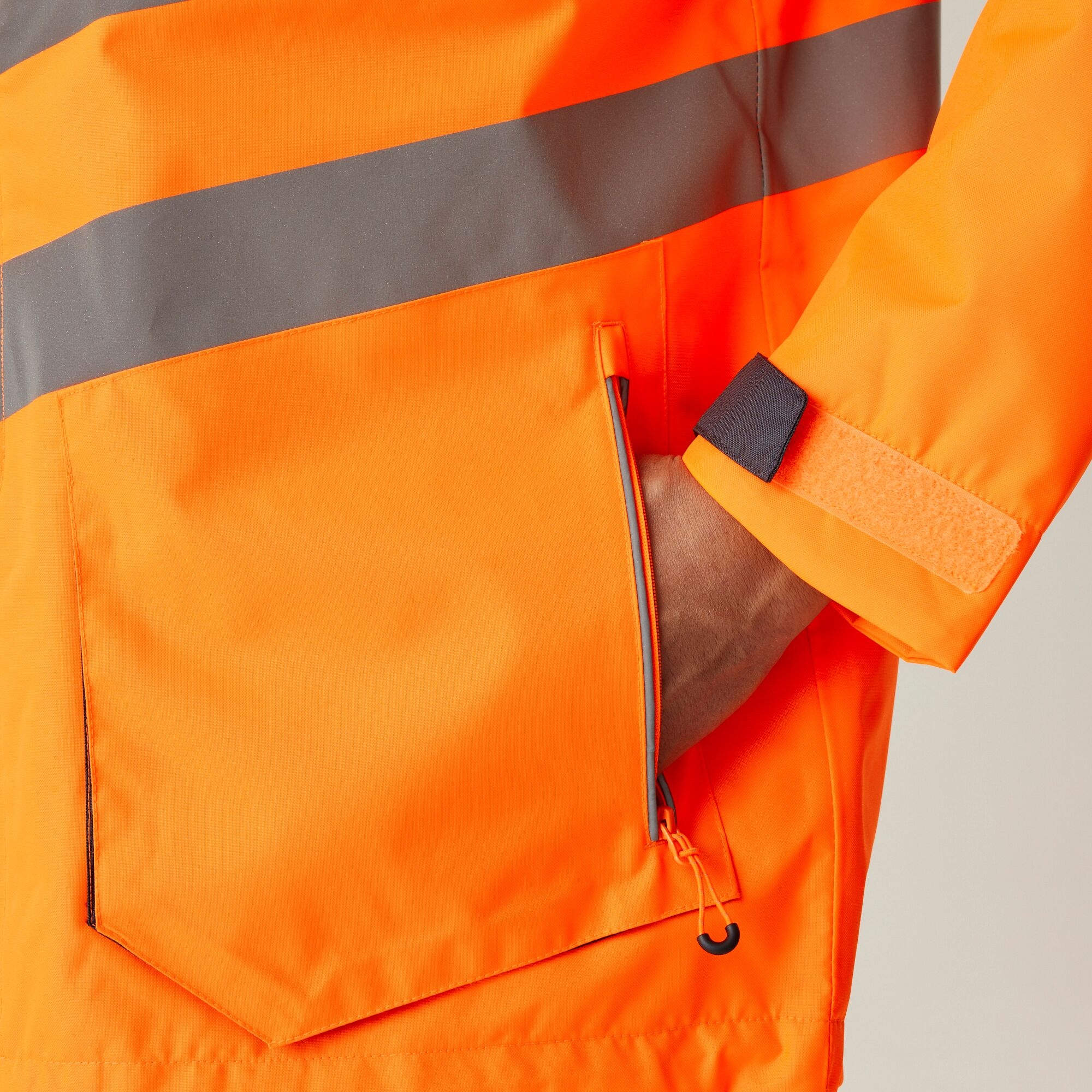 Men's Hi-Vis Waterproof Reflective Hooded Jacket | Orange Grey