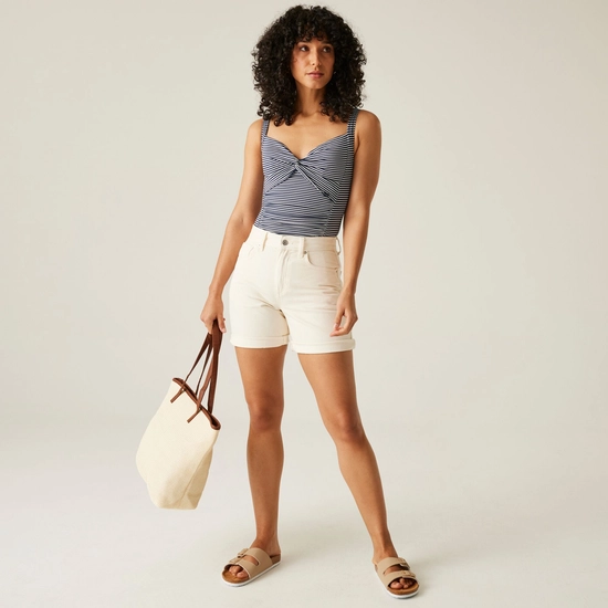 Women's Sakari Tummy Control Costume | Navy White Seeksucker Stripe