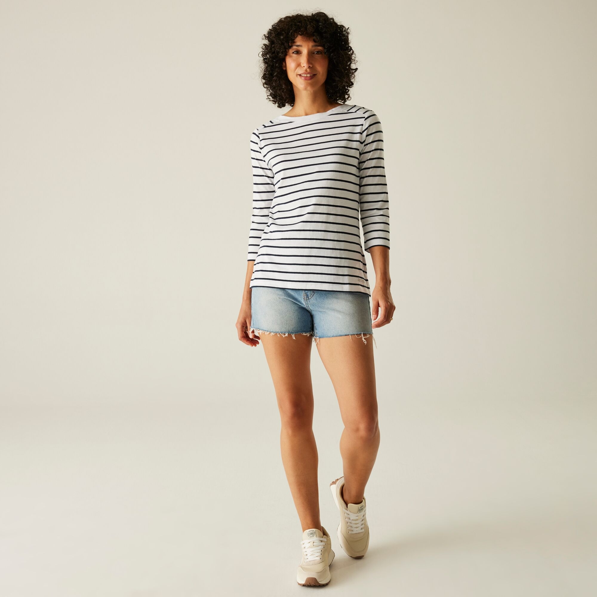 Women's Bayletta II 3/4 Sleeve Top  | White Navy Stripe