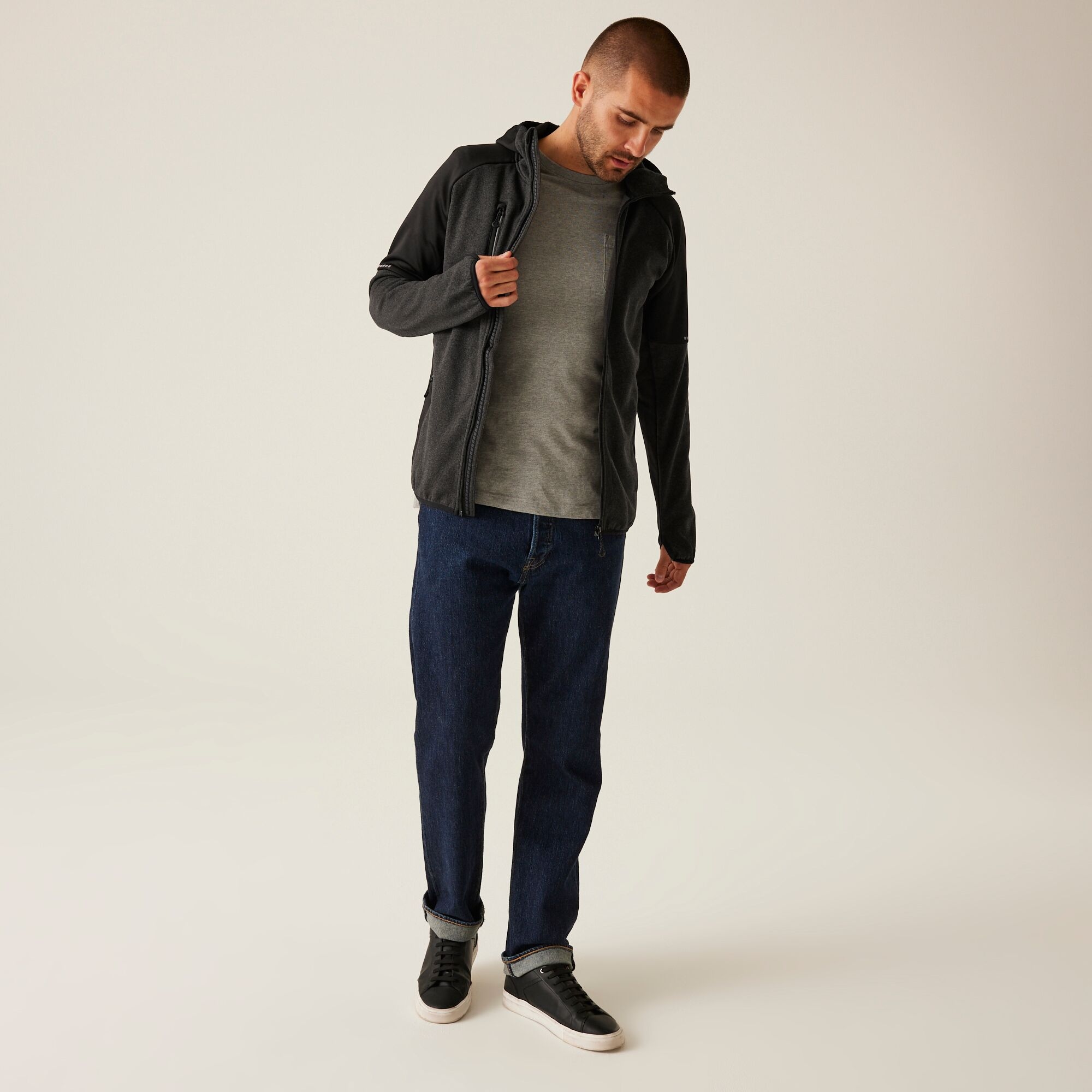 Men's X-Pro Coldspring II Hybrid Full Zip Hooded Fleece | Grey Marl Black