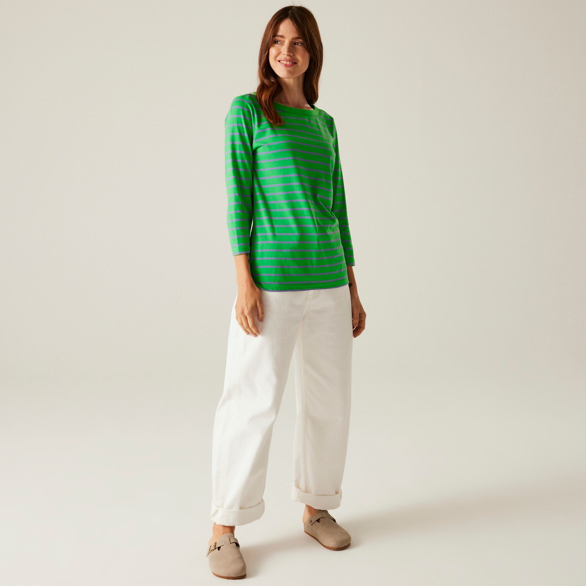Women's Bayletta II 3/4 Sleeve Top  | Island Green Paisley Purple Stripe