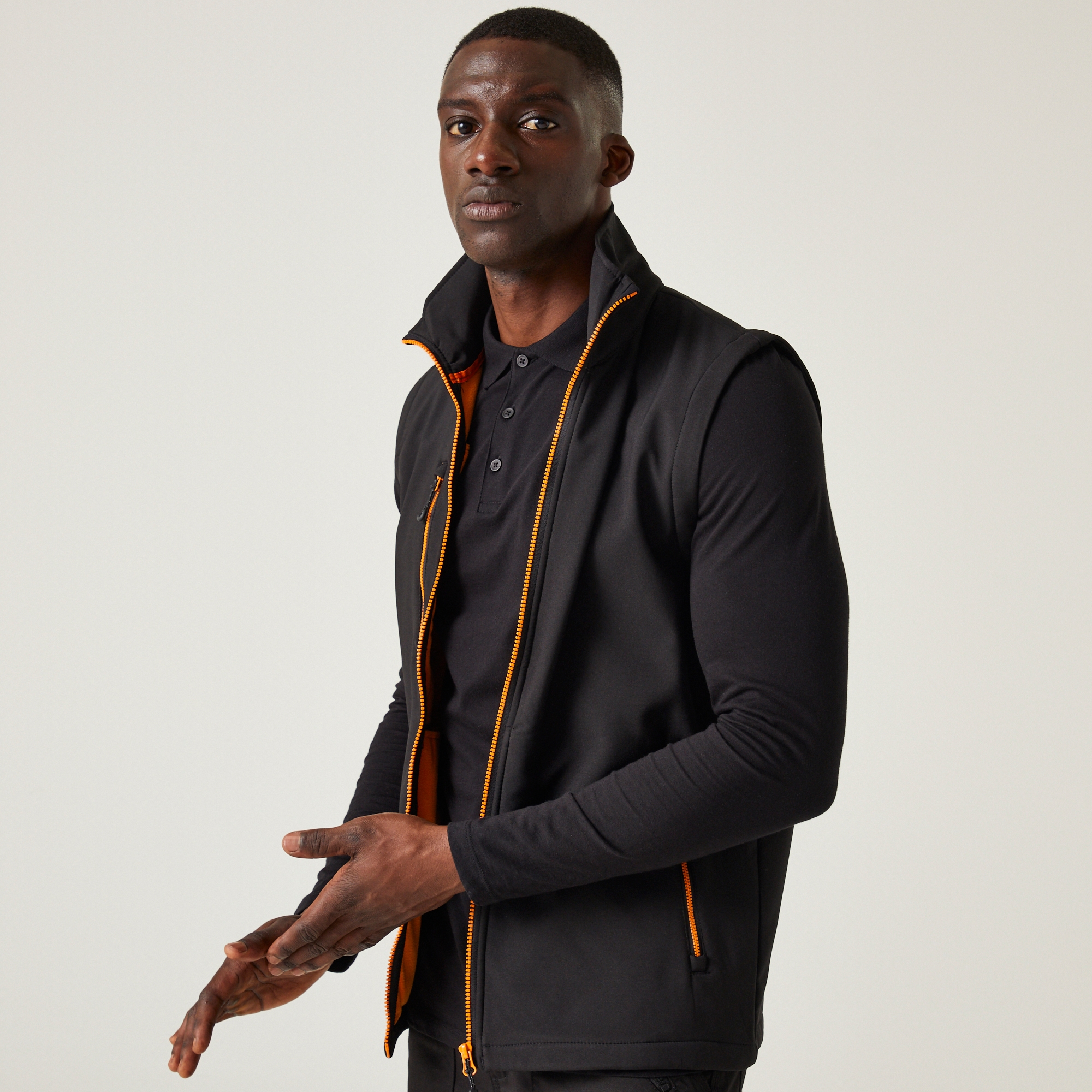 Men's Navigate 2 Layer Softshell Bodywarmer | Black Orange Pop