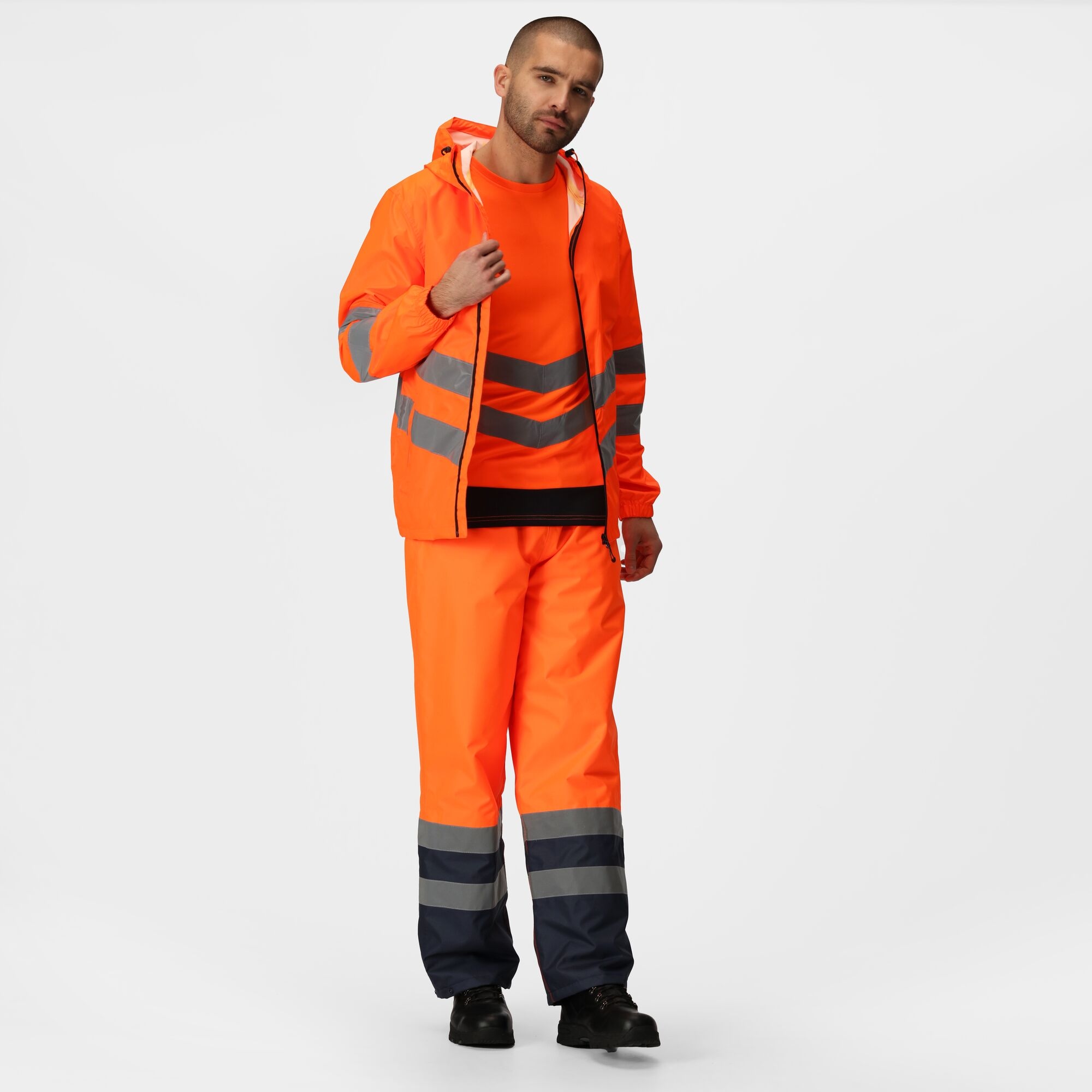 Men's Hi-Vis Pro Waterproof Reflective Packaway Work Jacket | Orange