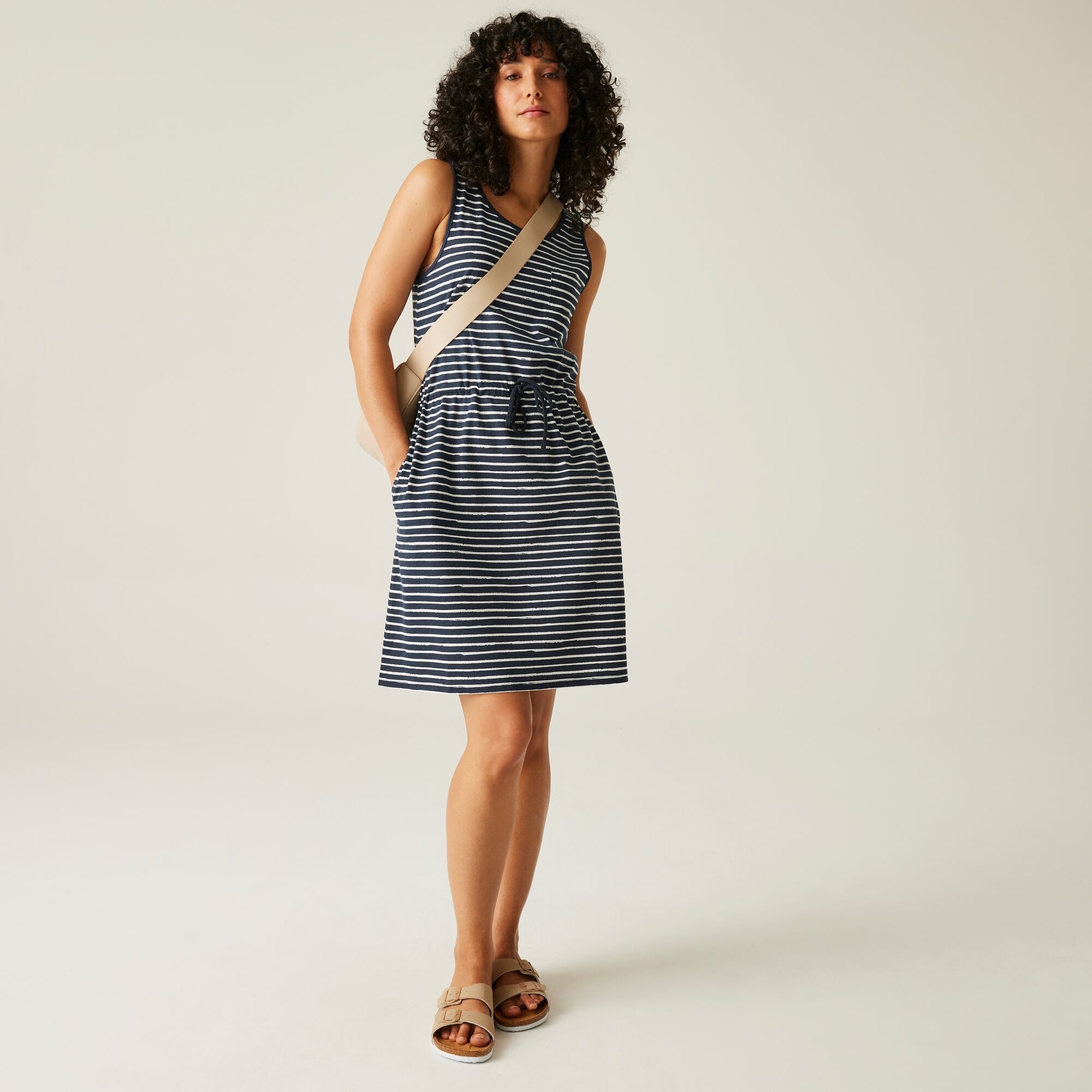 Women's Ariena Casual Dress | Navy White Painterly Stripe