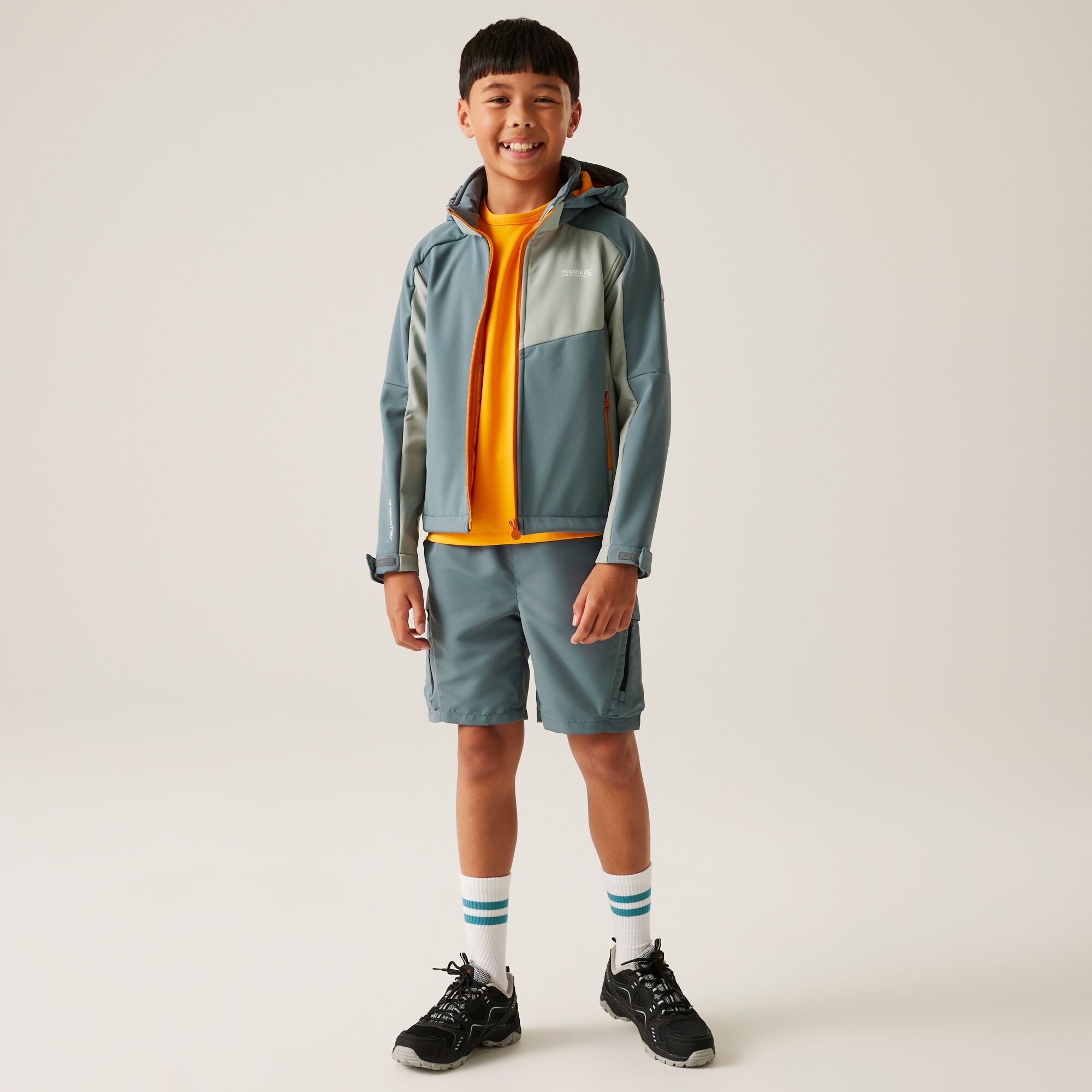 Kids' Acidity VIII Softshell Jacket | Stormy Weather Glacier Bright Marigold