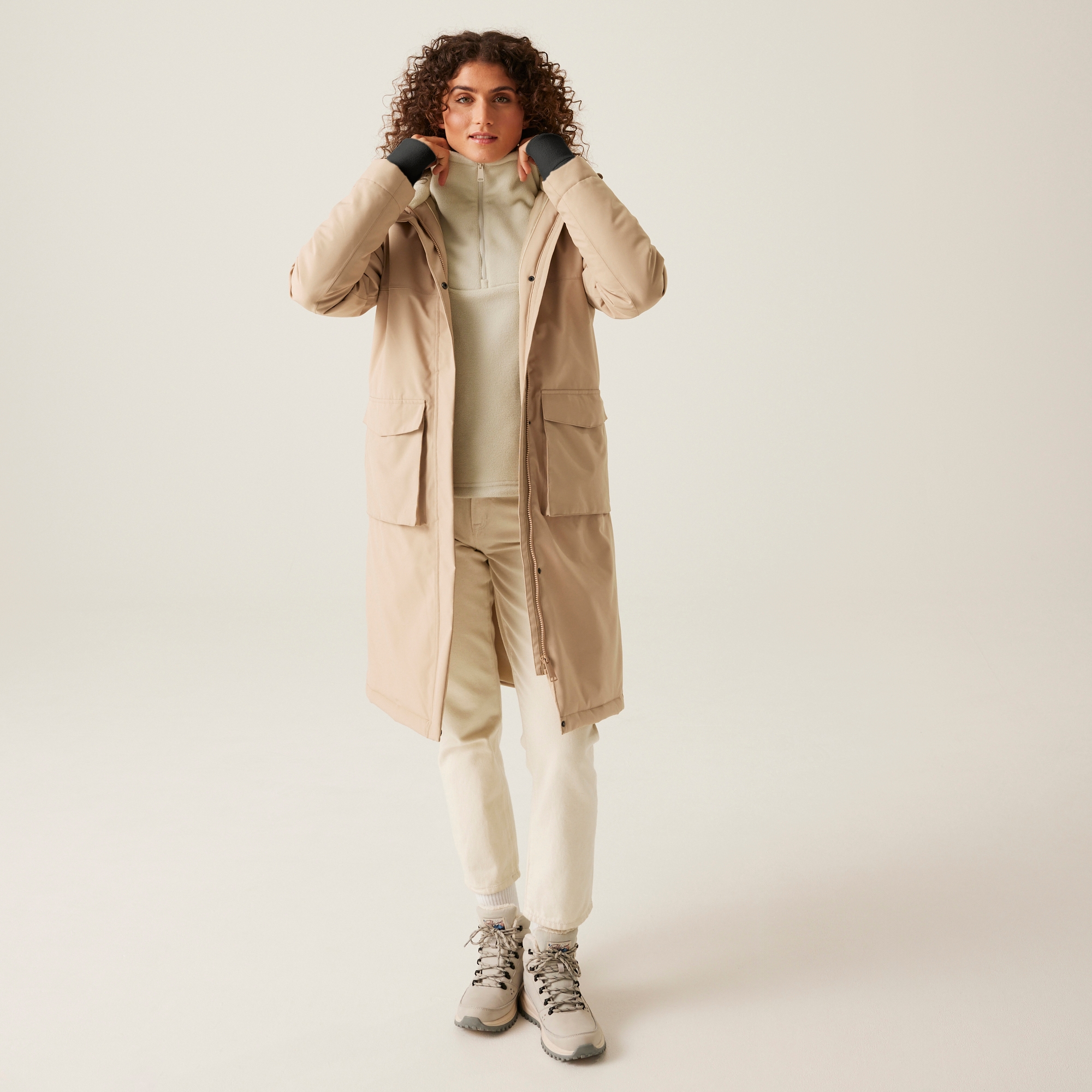 Women's Yarli Waterproof Longline Jacket | Warm Taupe Light Vanilla