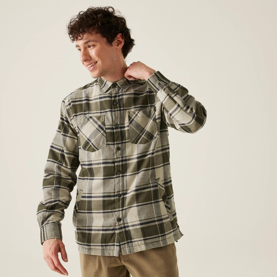 Men's Thamos Long Sleeved Checked Shirt | Navy Gold Sand Check