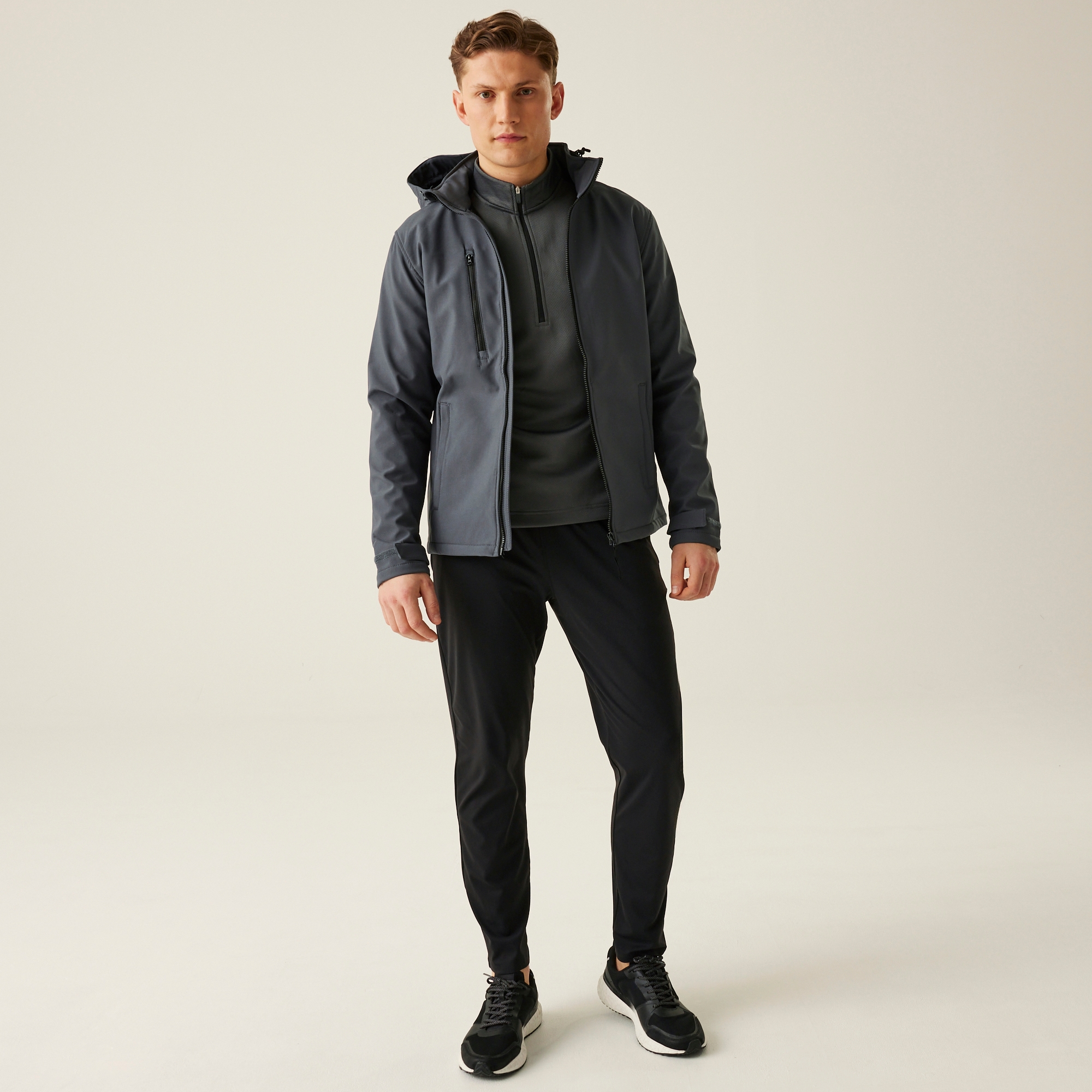 Men's Venturer 3 Layer Printable Hooded Softshell Jacket | Seal Grey Black