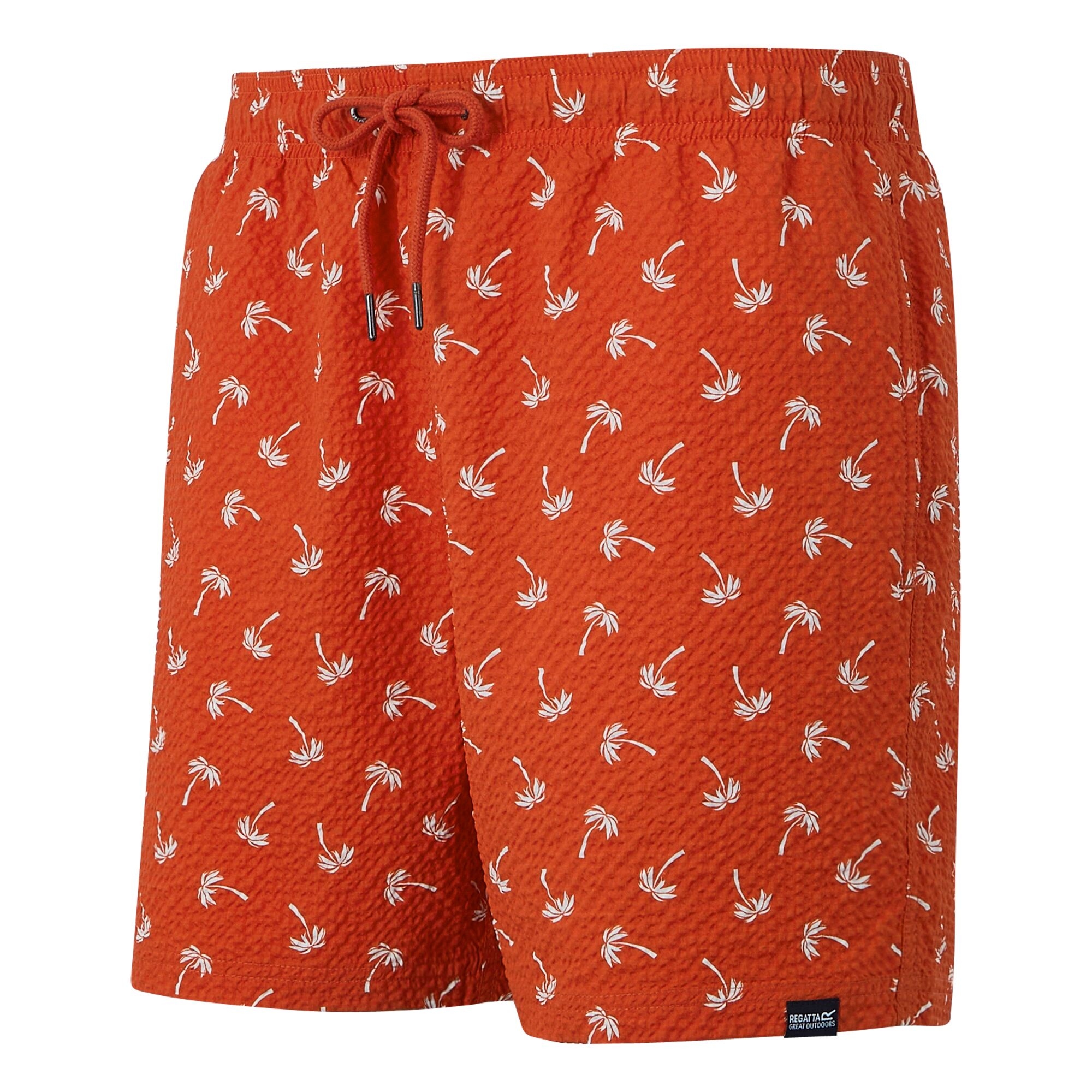 Men's Loras Swim Shorts | Poppy Red Palm Seersucker Co-Ord