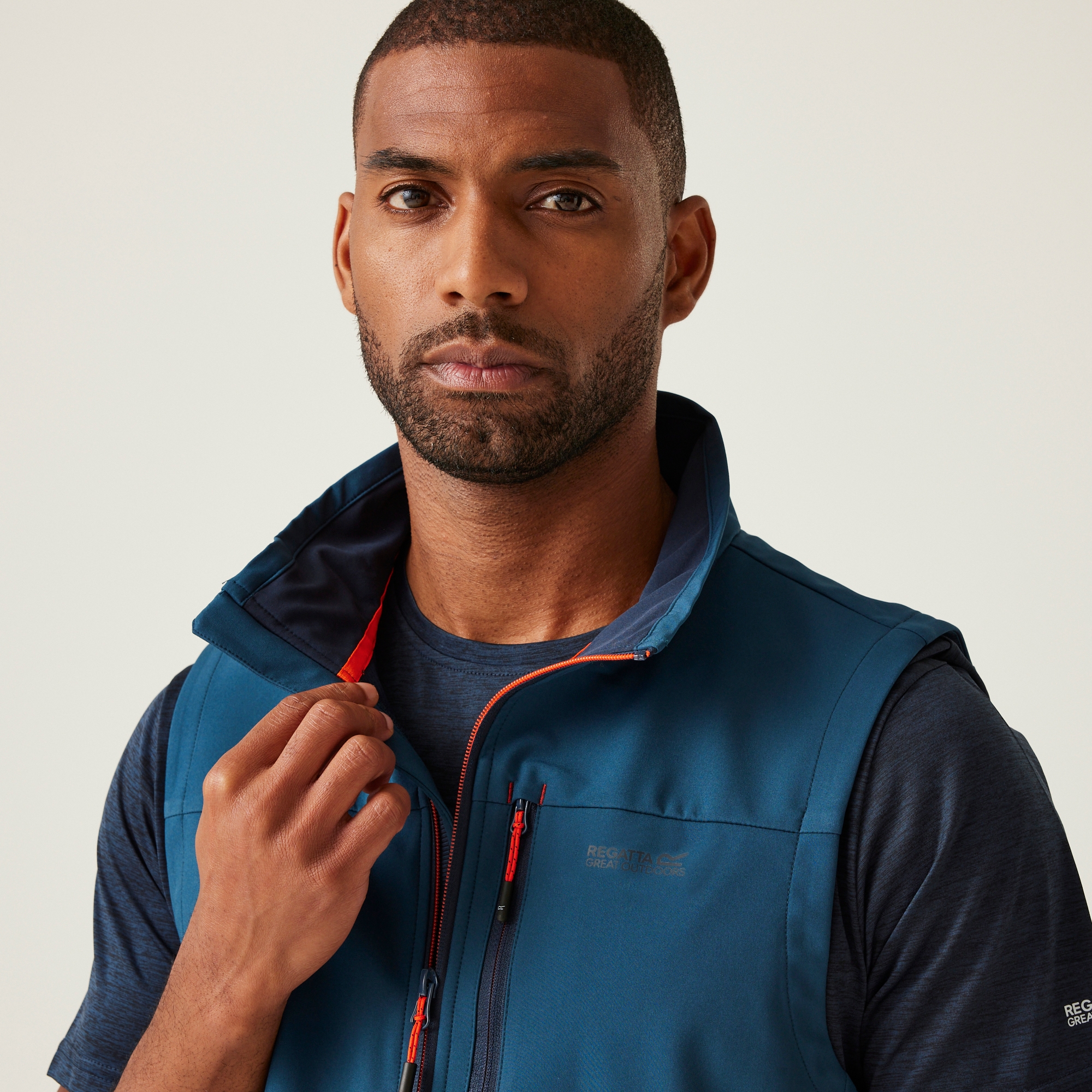 Men's Arana Softshell Gilet | Moonlight Denim Tangerine Tango