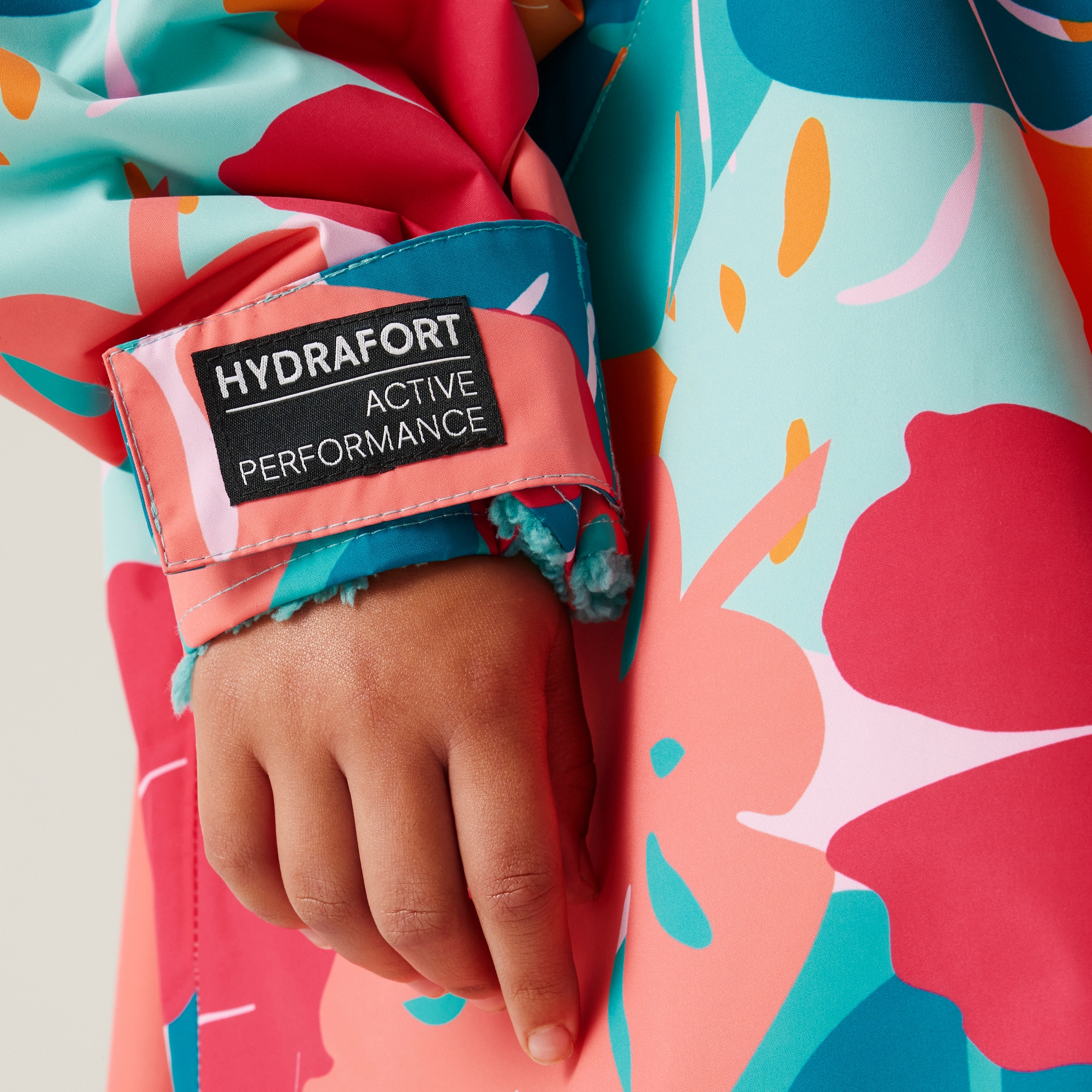 Junior Waterproof Changing Robe | Tropical Leaf Print Turquoise